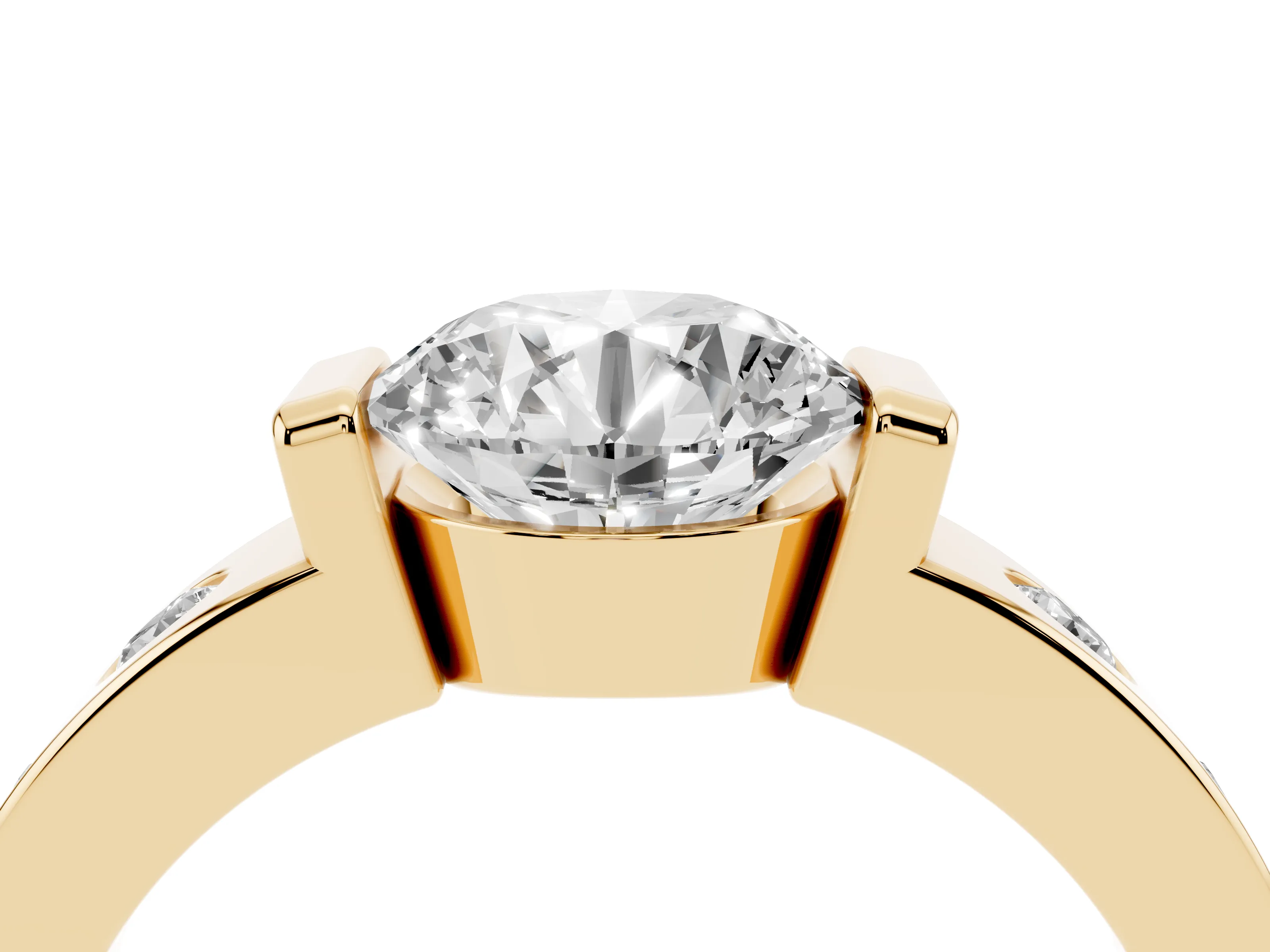 Round Cut Diamond Channel-Set Band Ring Set in Yellow gold with Bezel Prong Setting