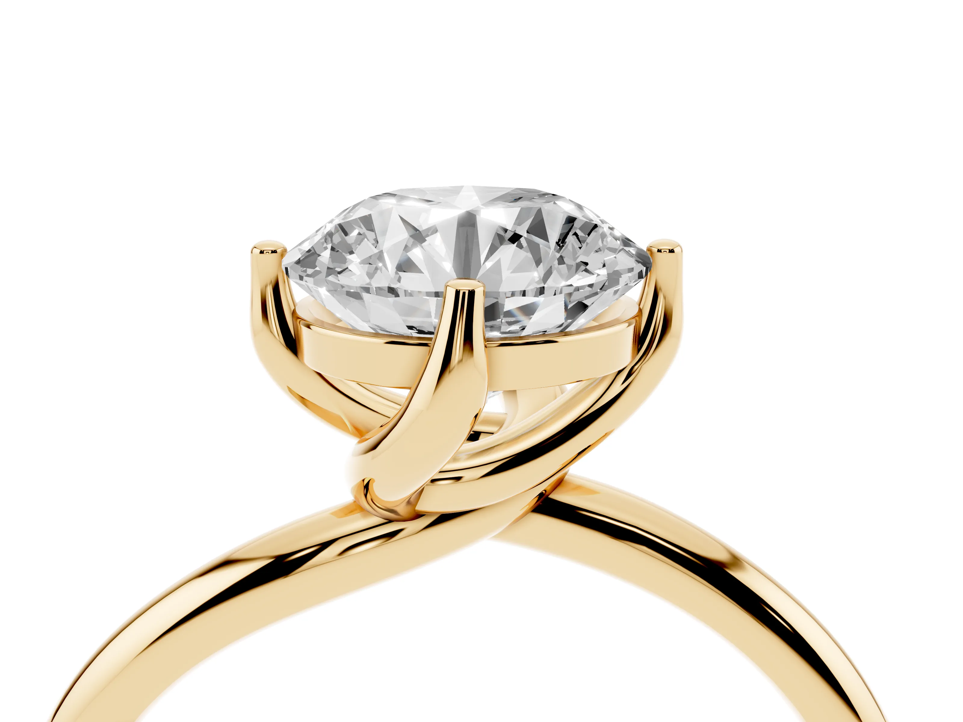 Round Cut Diamond Solitaire Engagement Ring Set in Yellow gold with Classic Plain Band