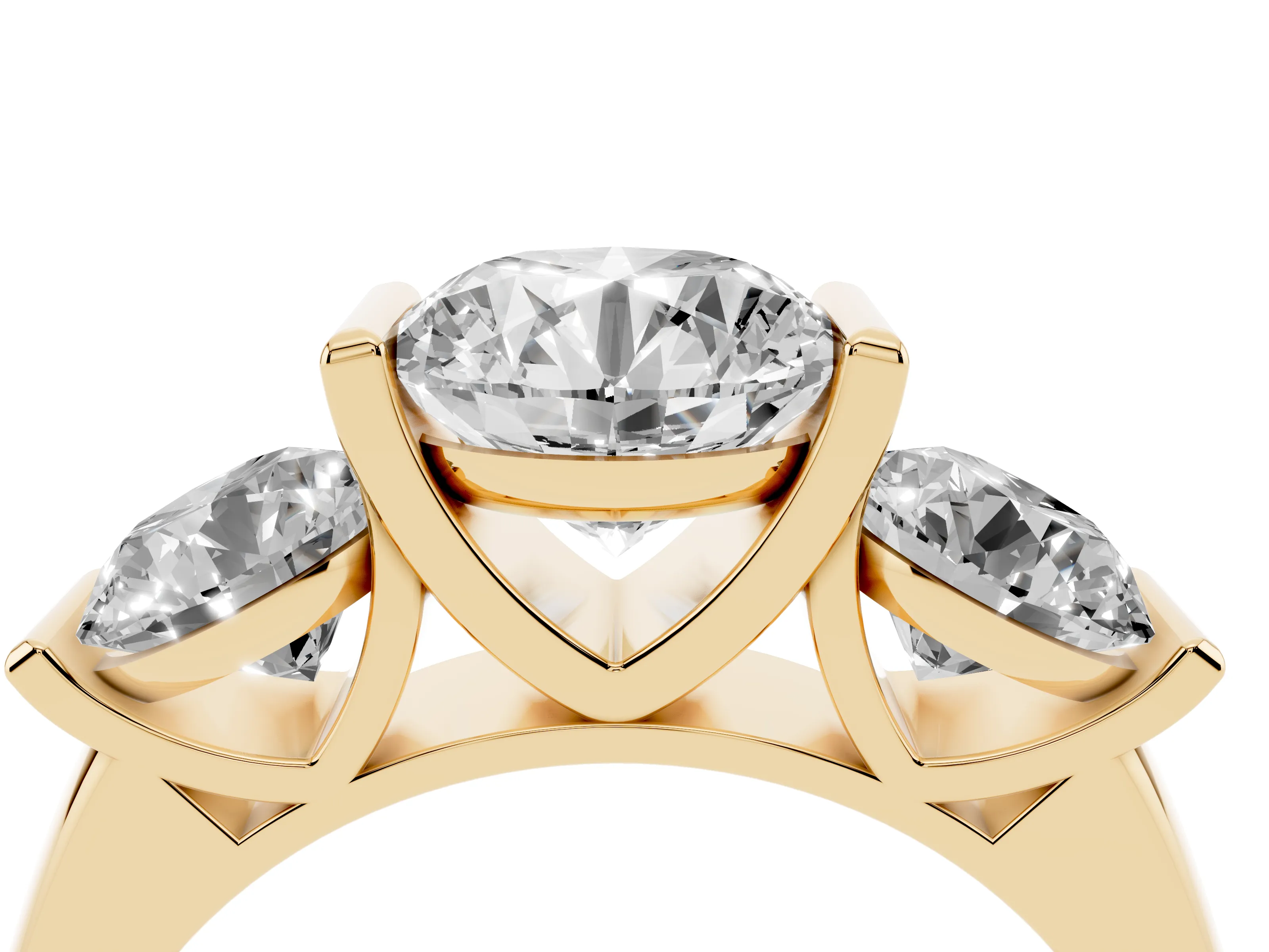 Round Cut Diamond Three-Stone Channel Set Ring Set in Yellow gold