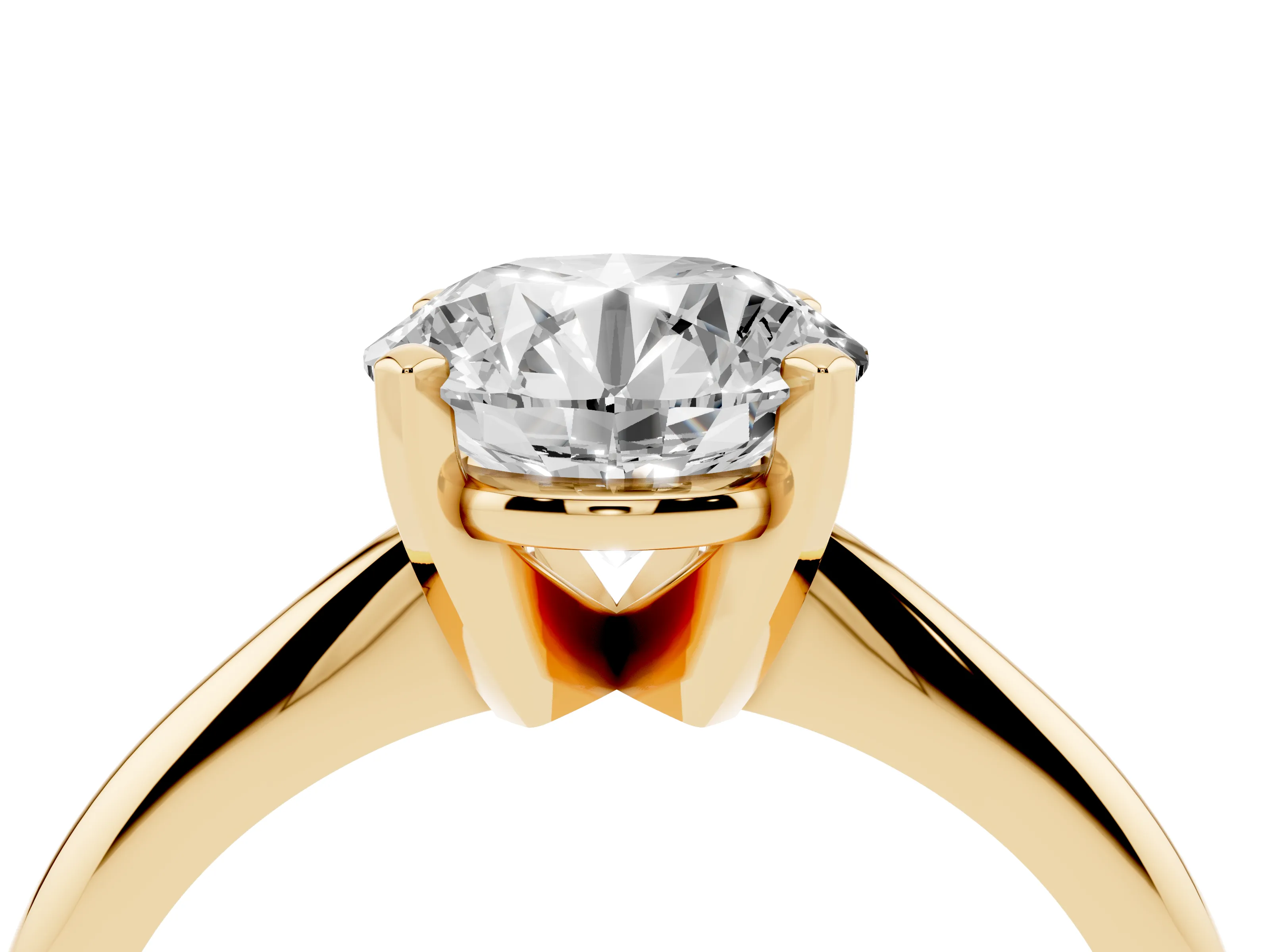Round Cut Diamond Solitaire Ring Set in Yellow gold with Prong Setting on a Plain Round Band
