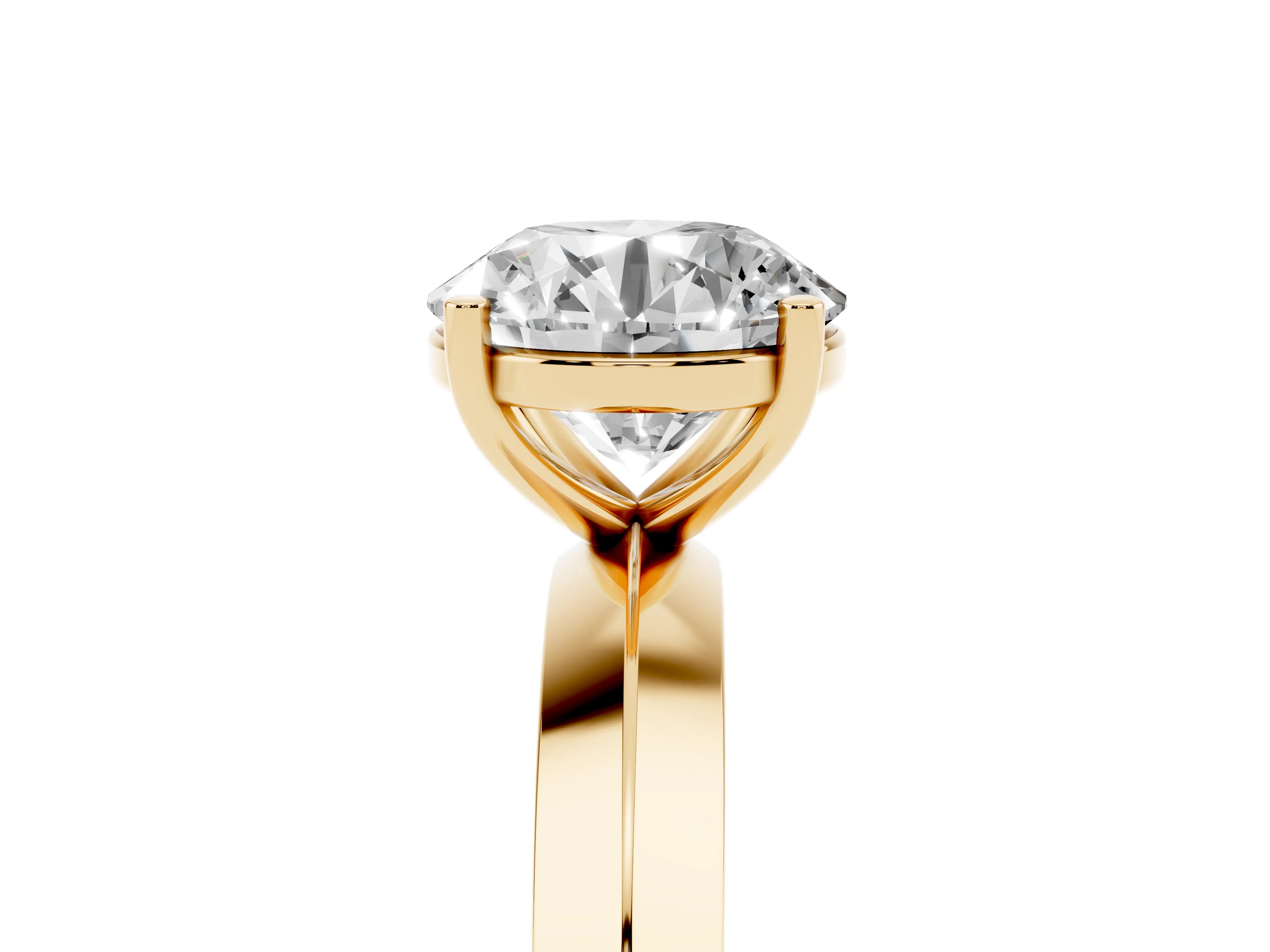 Round Cut Diamond Solitaire Engagement Ring Set in Yellow gold with Flat Band and Prong Setting