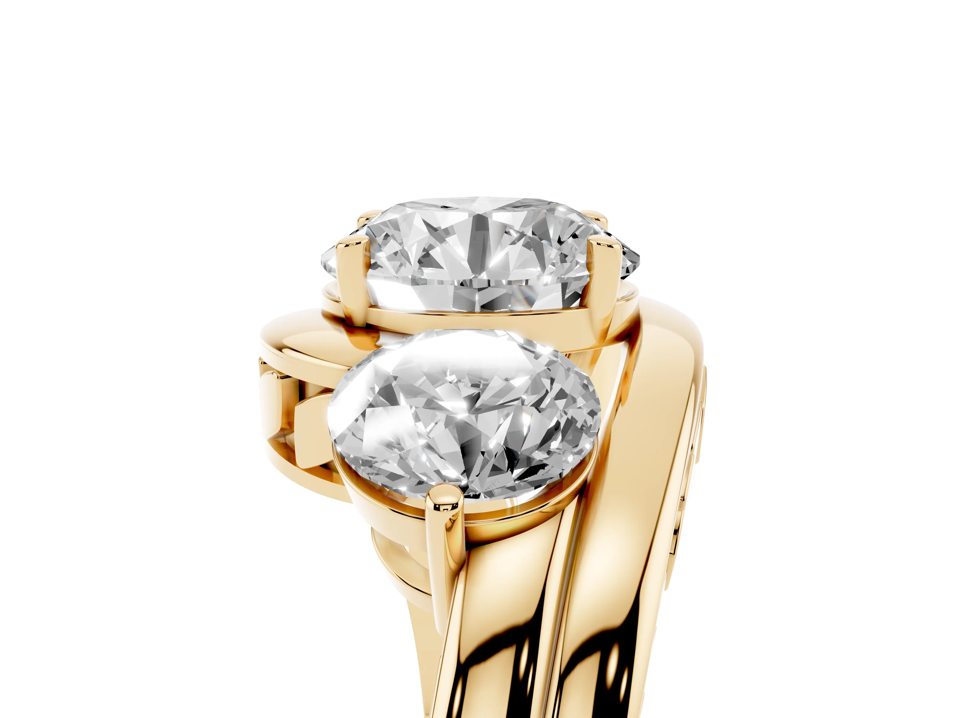 Round Cut Diamond Three-Stone Ring Set in Yellow gold with Plain Split Shank