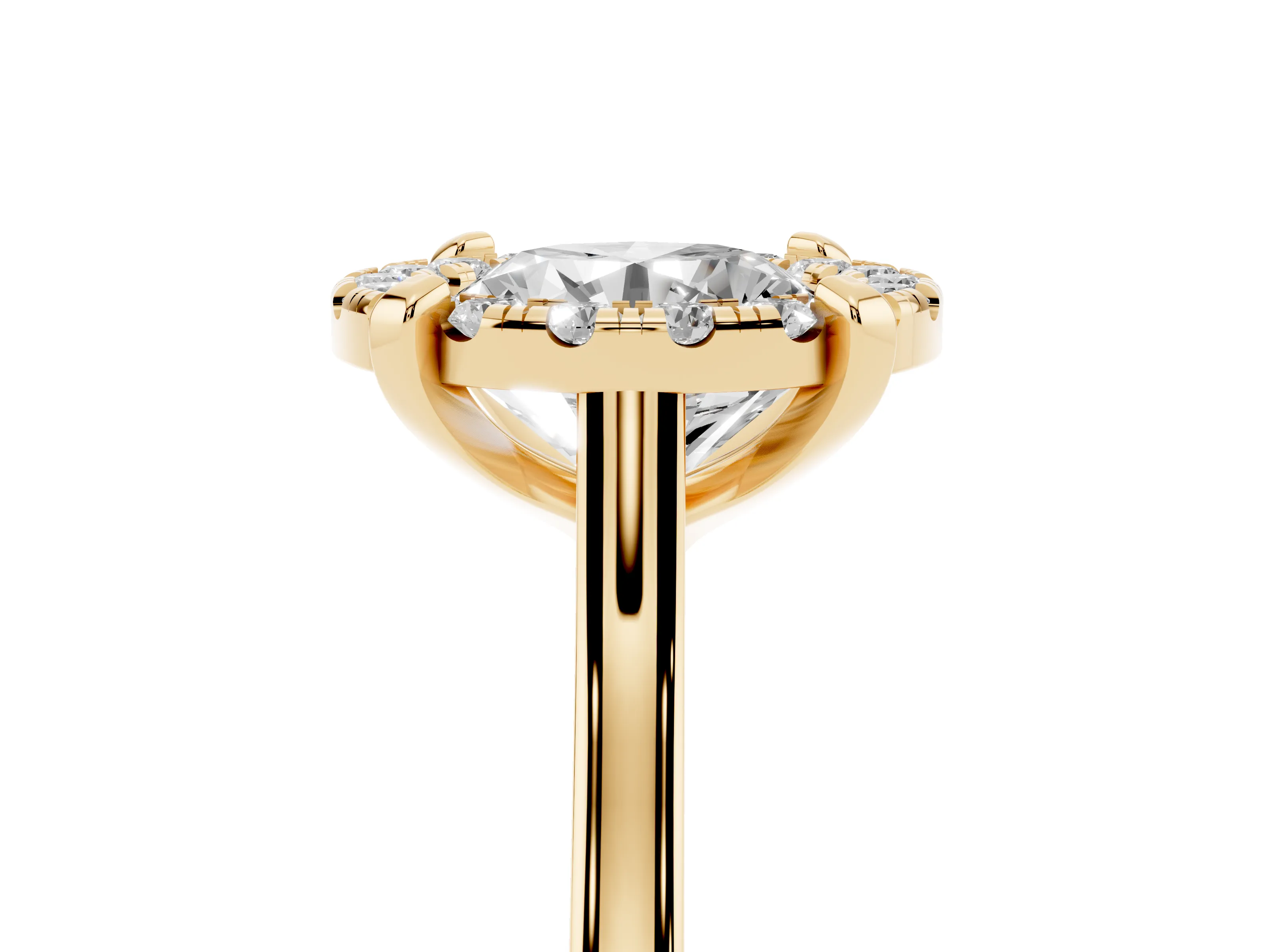 Round Cut Diamond Cluster Halo Solitaire Ring Set in Yellow gold with Prong Setting