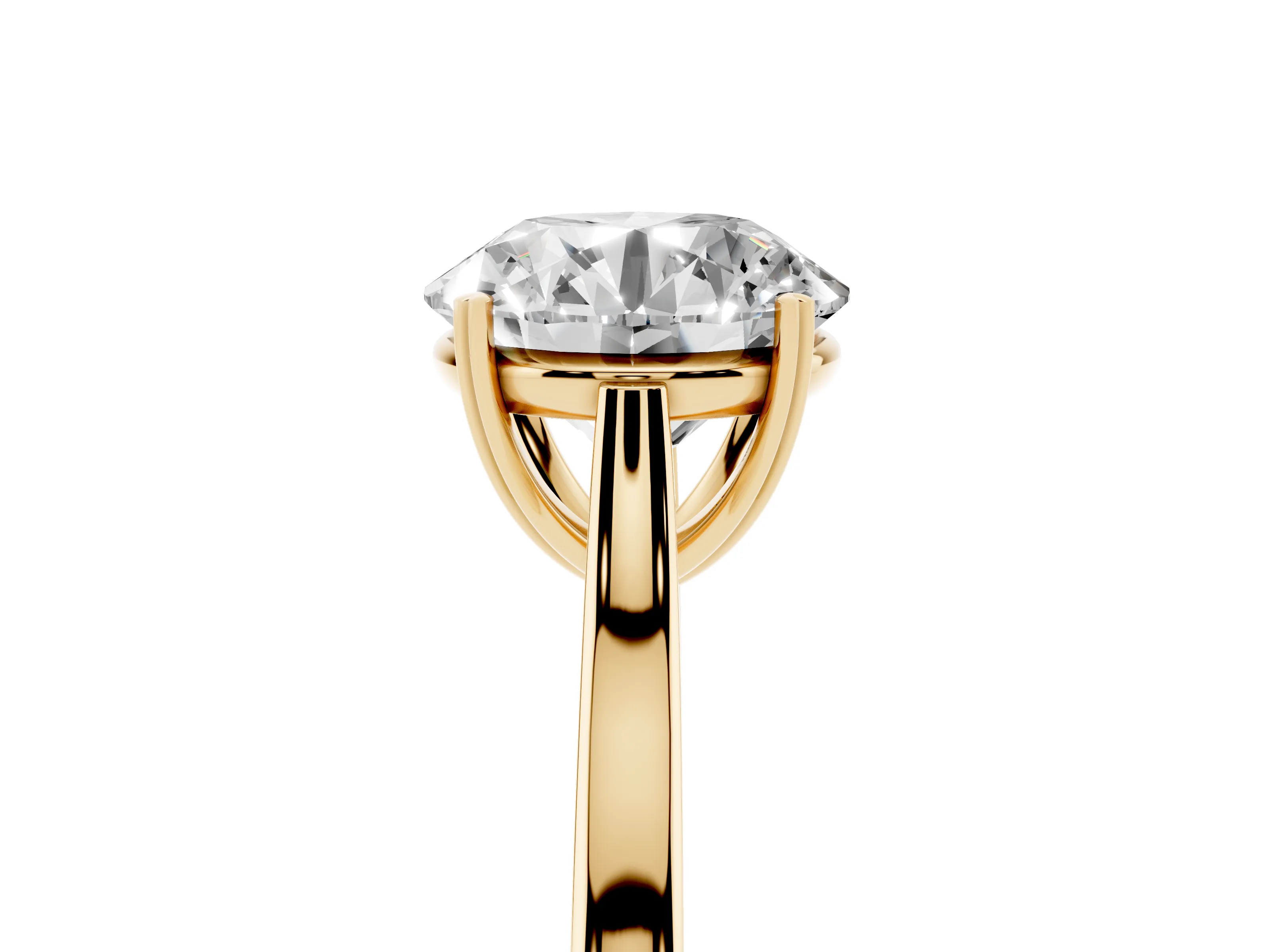 Round Cut Diamond Solitaire Heart Prong Engagement Ring Set in Yellow gold with Tapered Band