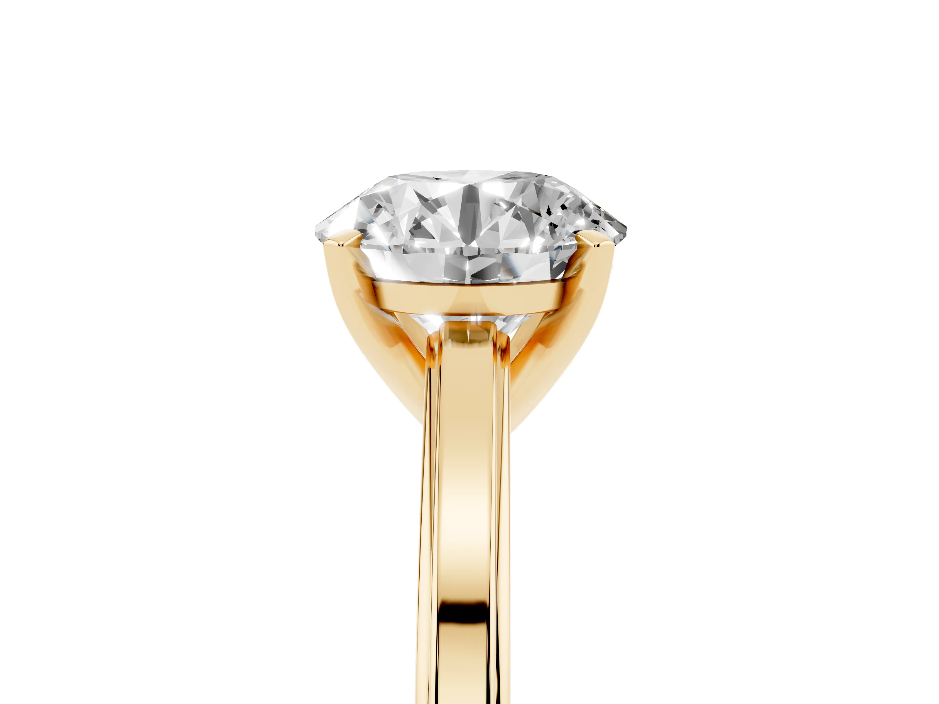 Round Cut Diamond Solitaire Ring Set in Yellow gold with Prong Setting and Classic Band