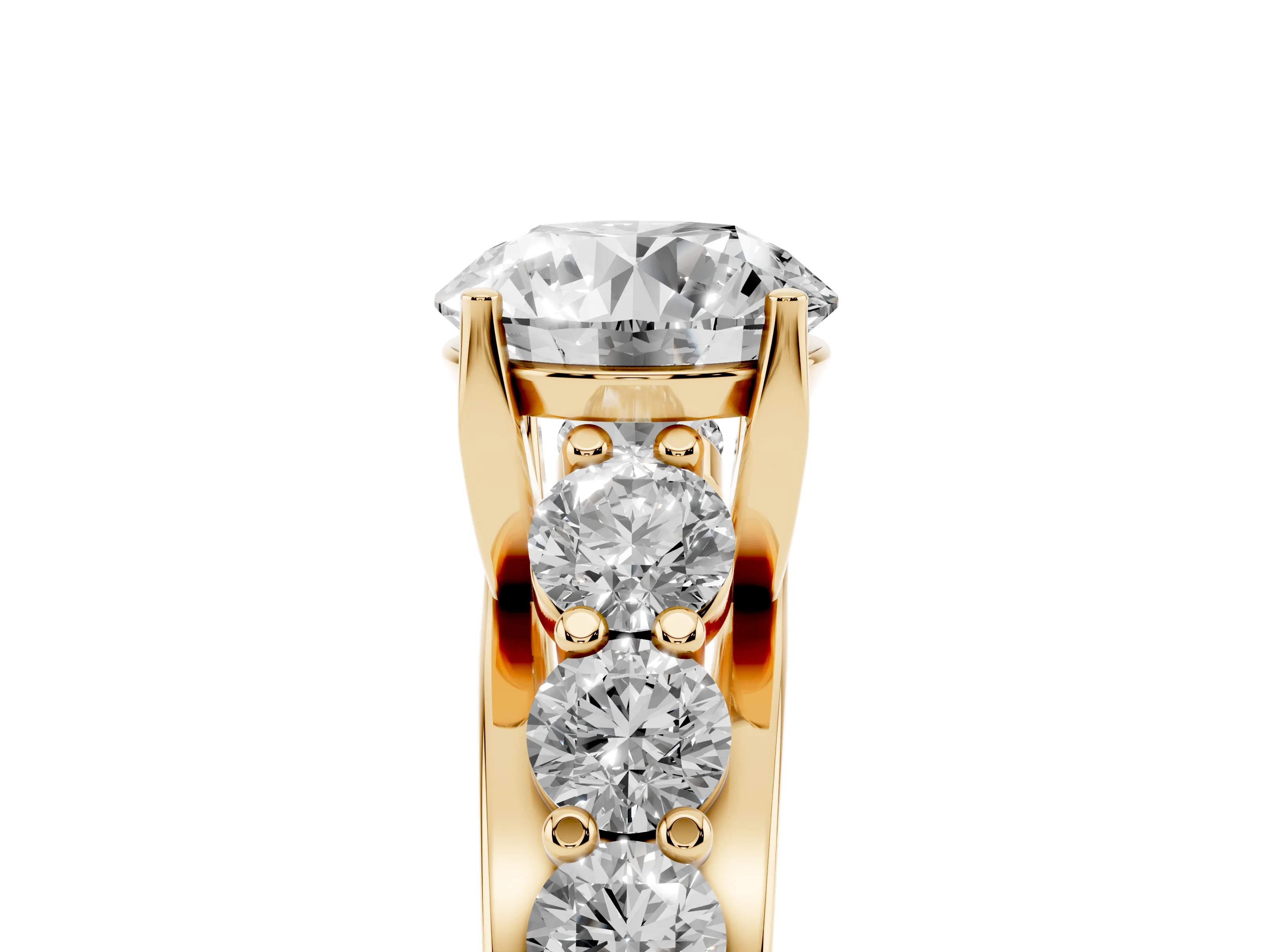 Round Cut Diamond Pavé Engagement Ring Set in Yellow gold with Prong Setting