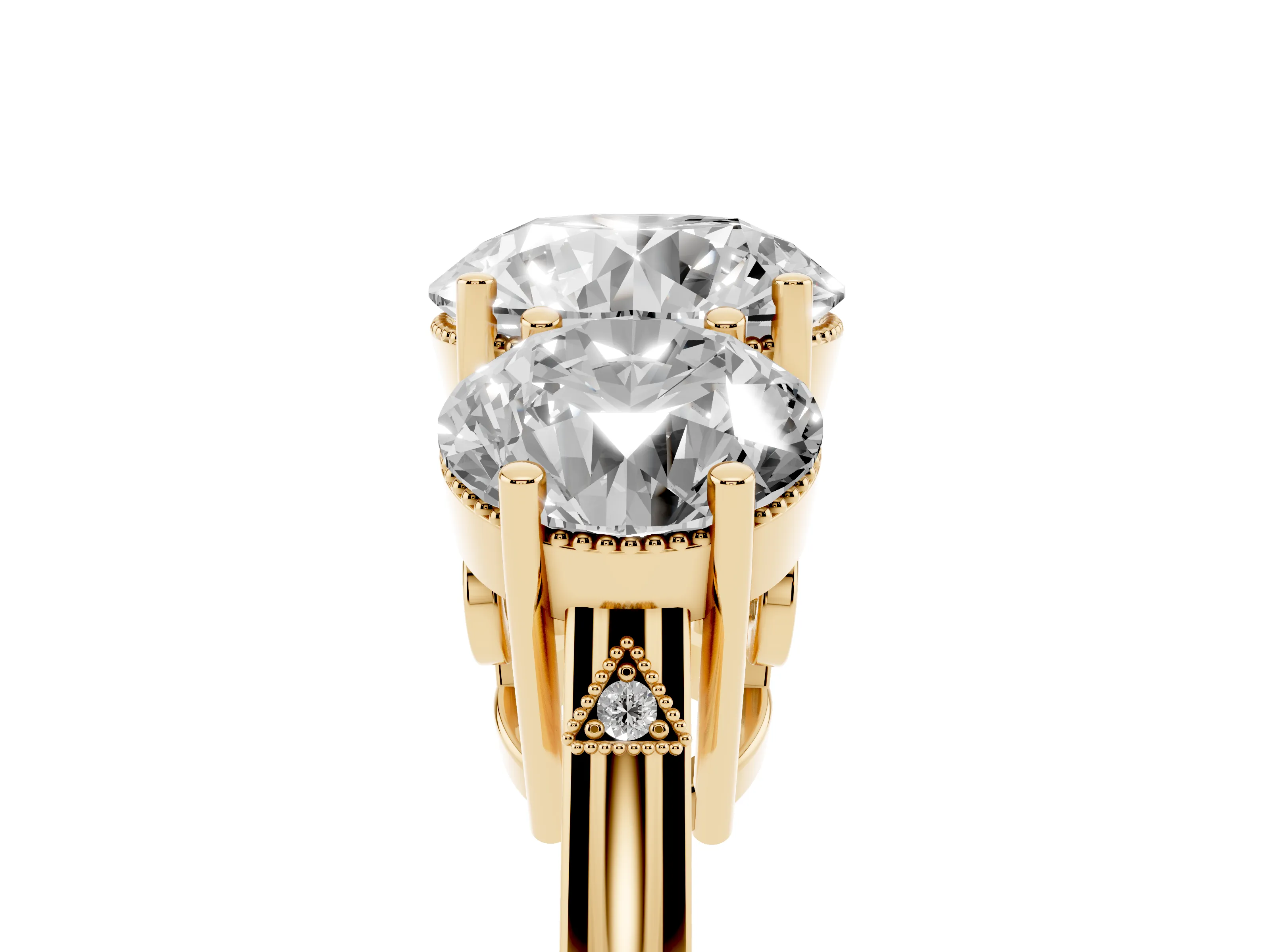Round Cut Diamond Three-Stone Engagement Ring Set in Yellow gold with Polished Band