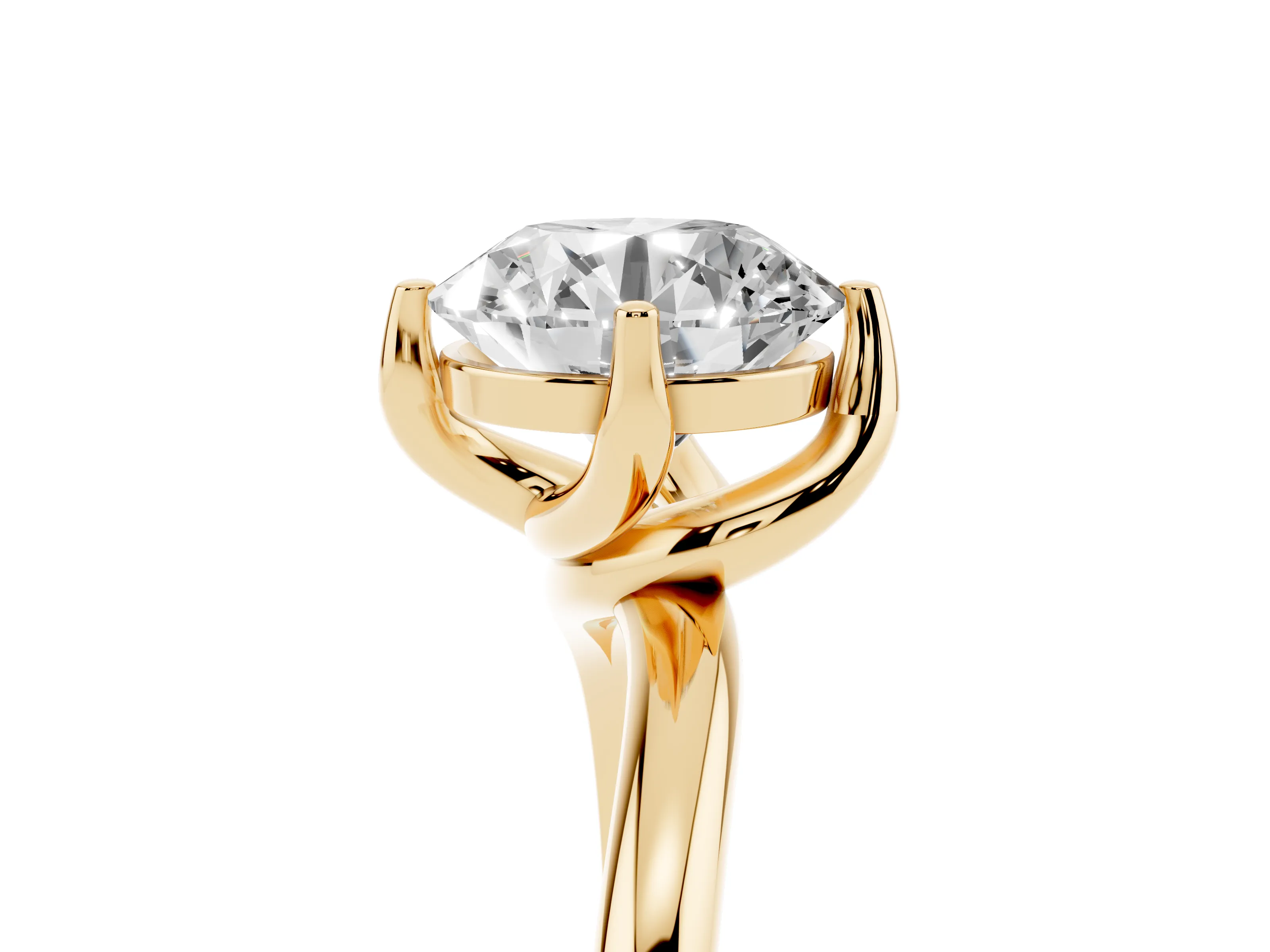 Round Cut Diamond Solitaire Engagement Ring Set in Yellow gold with Classic Plain Band