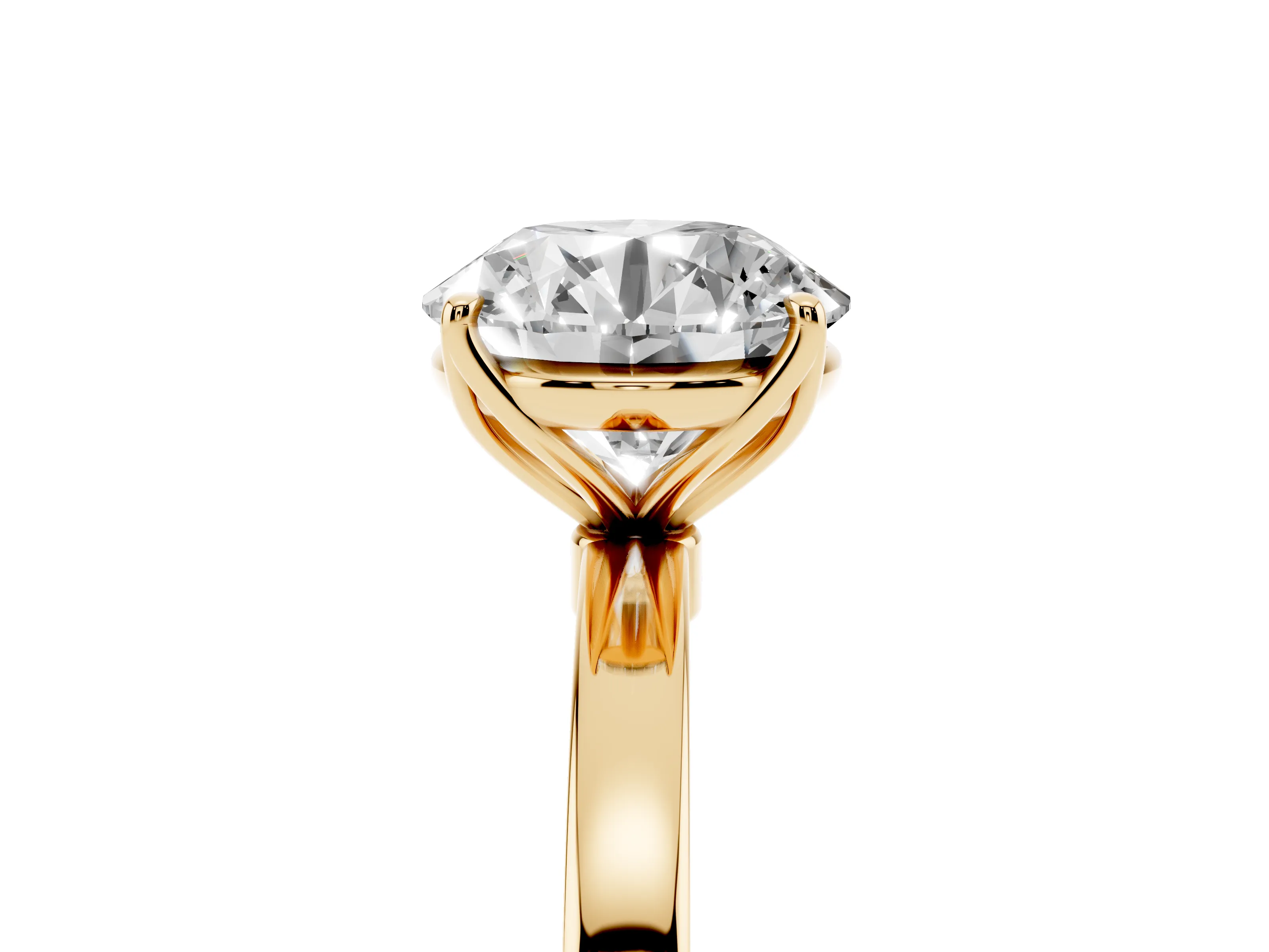Round Cut Diamond Solitaire Ring Set in Yellow gold with Prong Setting and Thin Polished Band