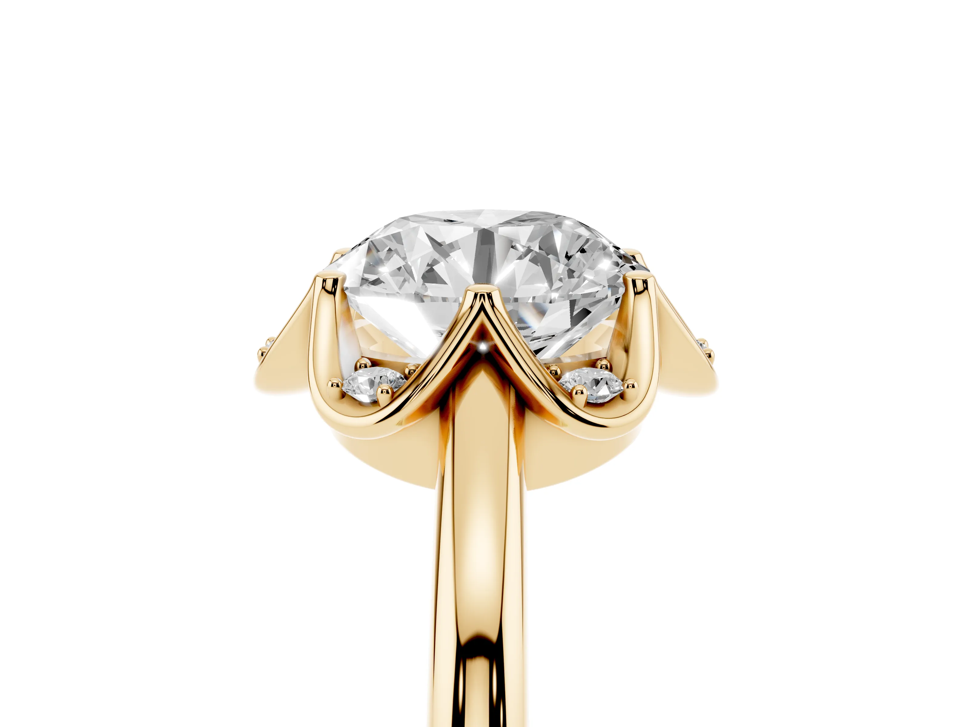 Round Cut Diamond Round Cluster Halo Ring Set in Yellow gold with Solitaire Band and Prong Setting