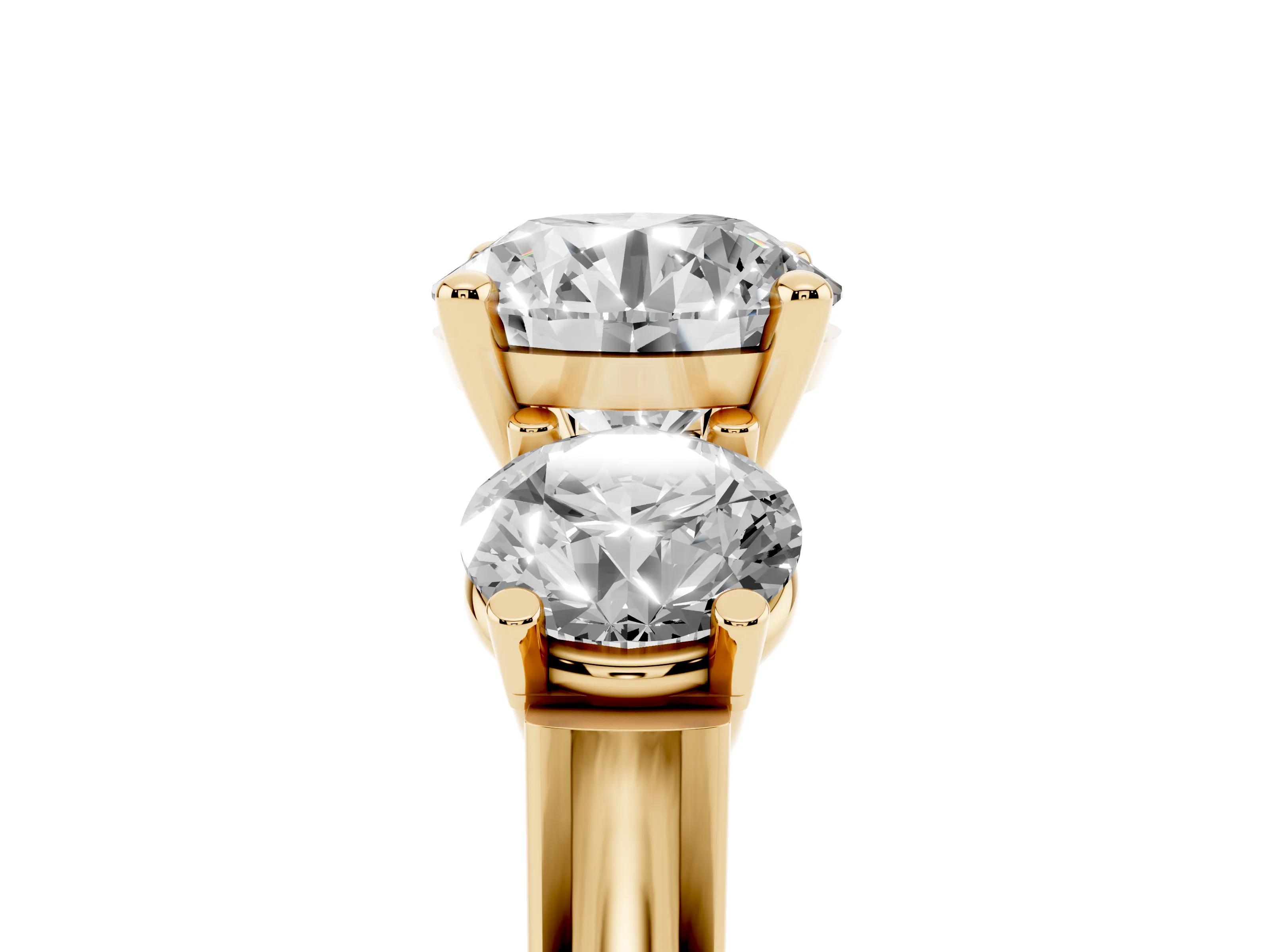 Round Cut Diamond Three-Stone Trellis Ring Set in Yellow gold with Comfort Fit Band