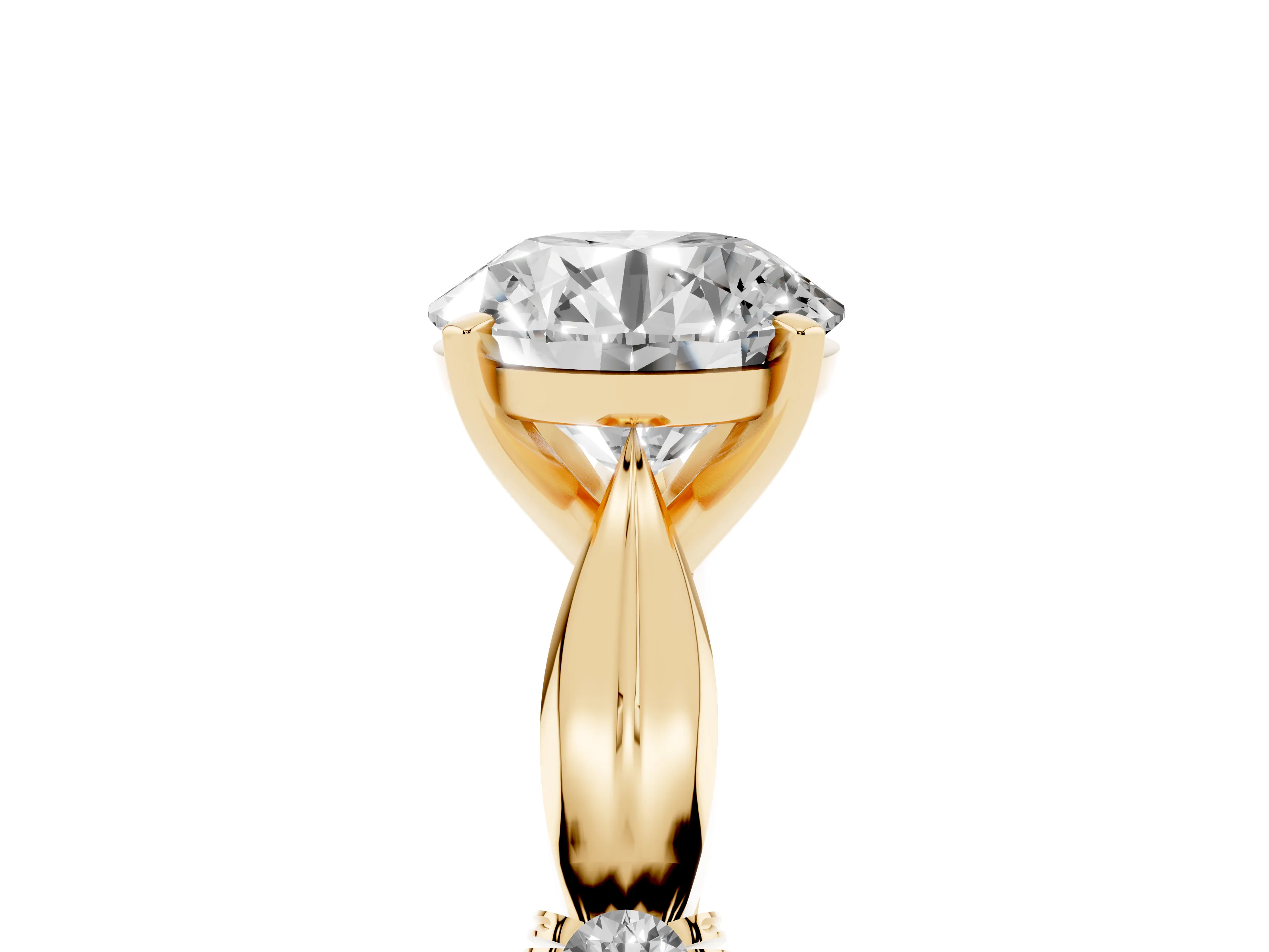 Round Cut Diamond Solitaire Twisted Band Ring Set in Yellow gold with Accent Stones and Prong Setting