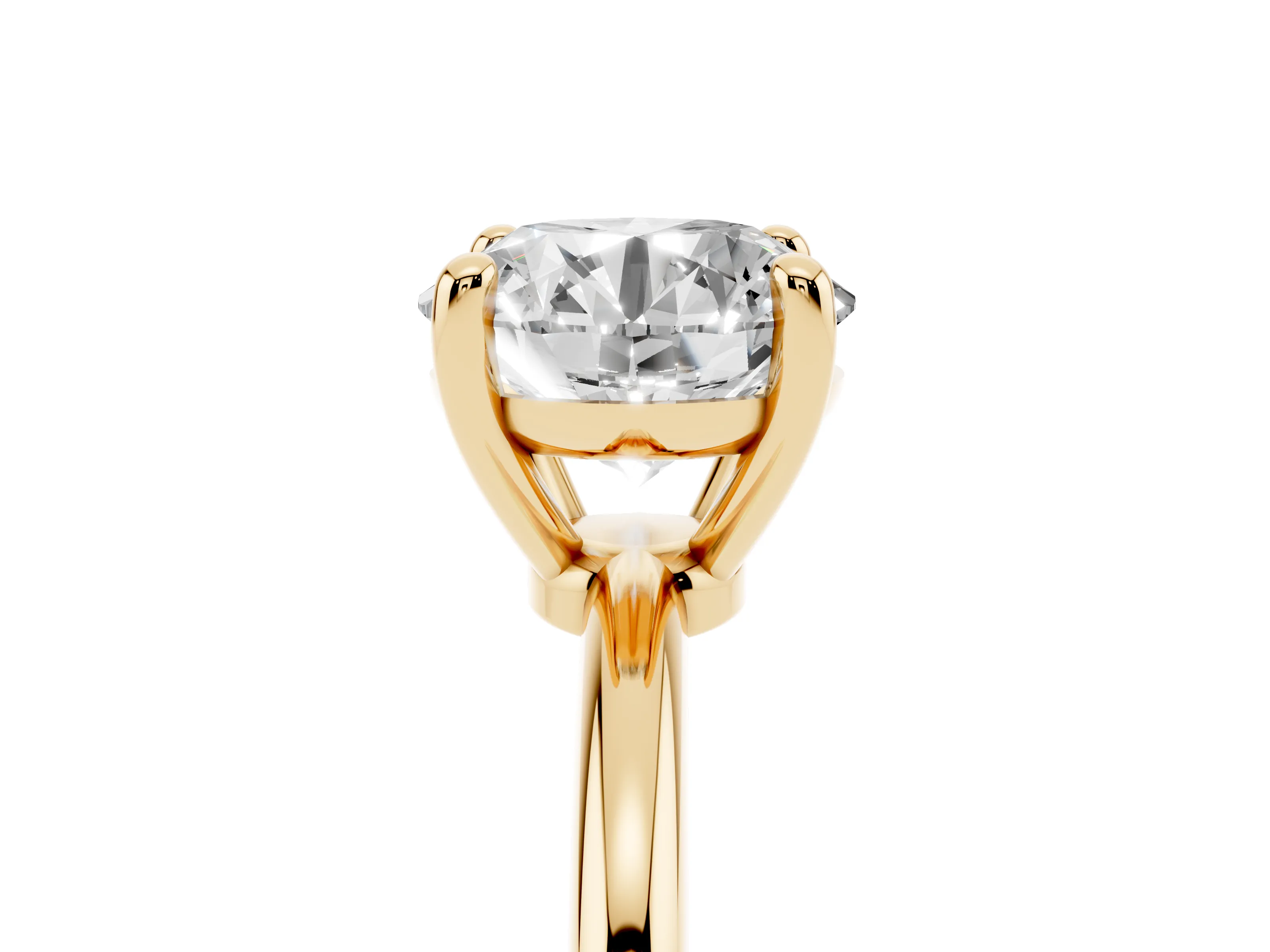Round Cut Diamond Solitaire Ring Set in Yellow gold with Secure Prong Setting on a Classic Band