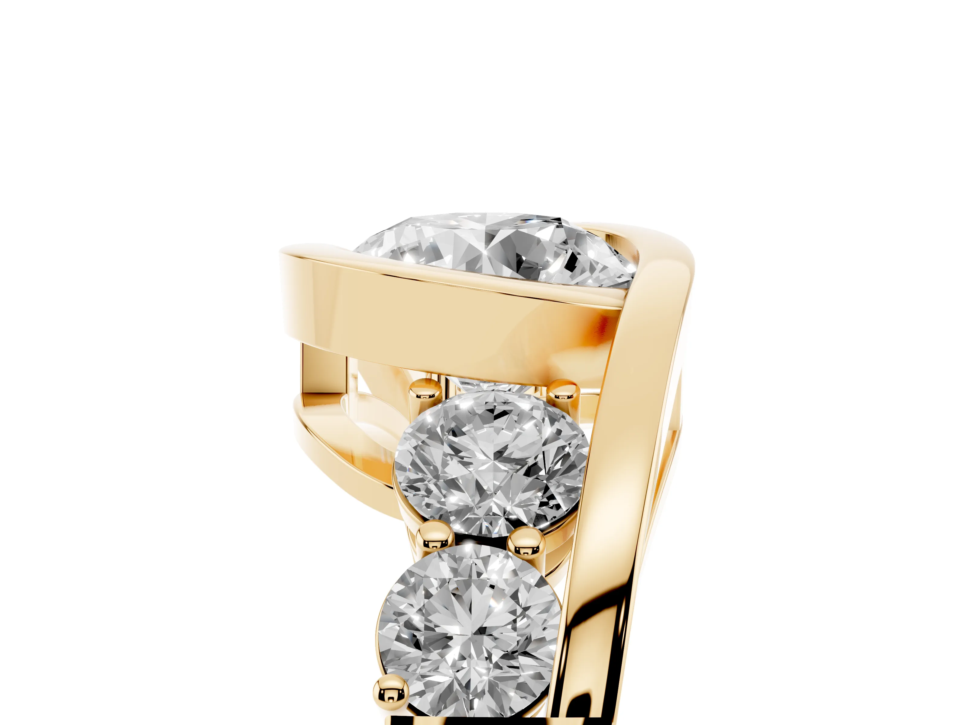 Round Cut Diamond Bezel Bypass Ring Set in Yellow gold with Round Accents