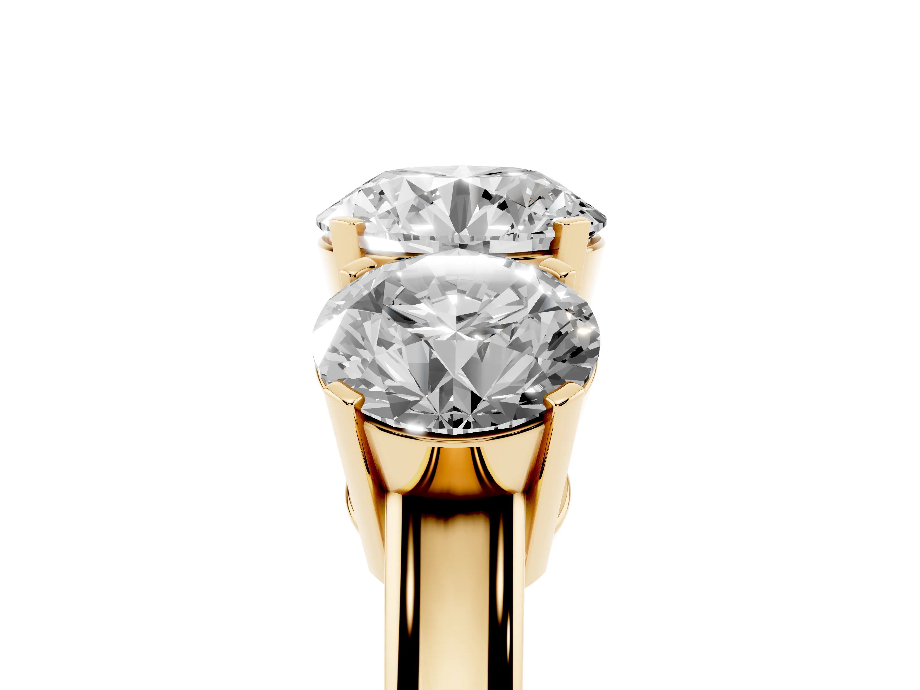 Round Cut Diamond Three-Stone Ring Set in Yellow gold with Channel-Set Band and Prong Settings