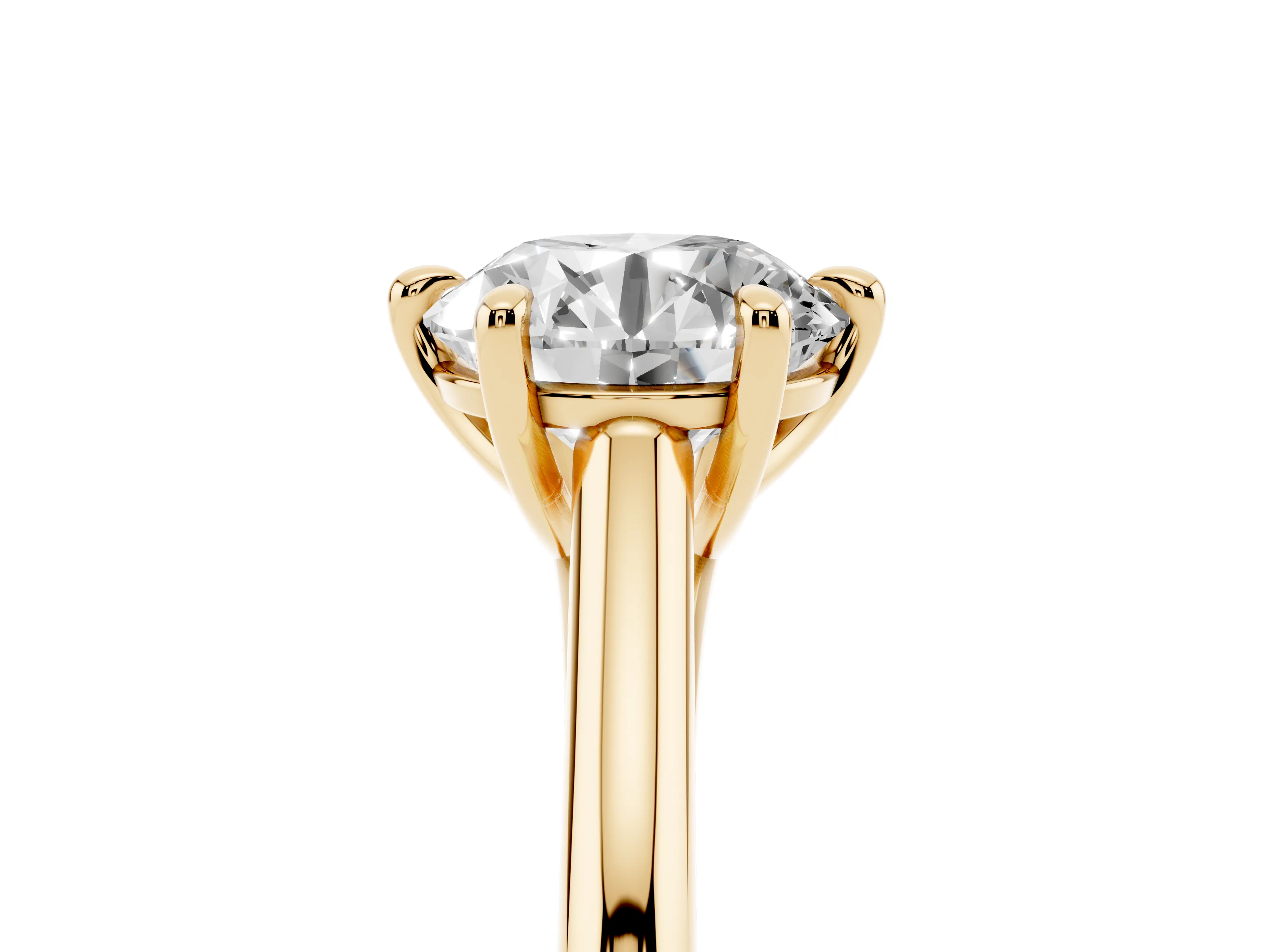 Round Cut Diamond Solitaire Engagement Ring Set in Yellow gold with Prong Setting and Plain Classic Band