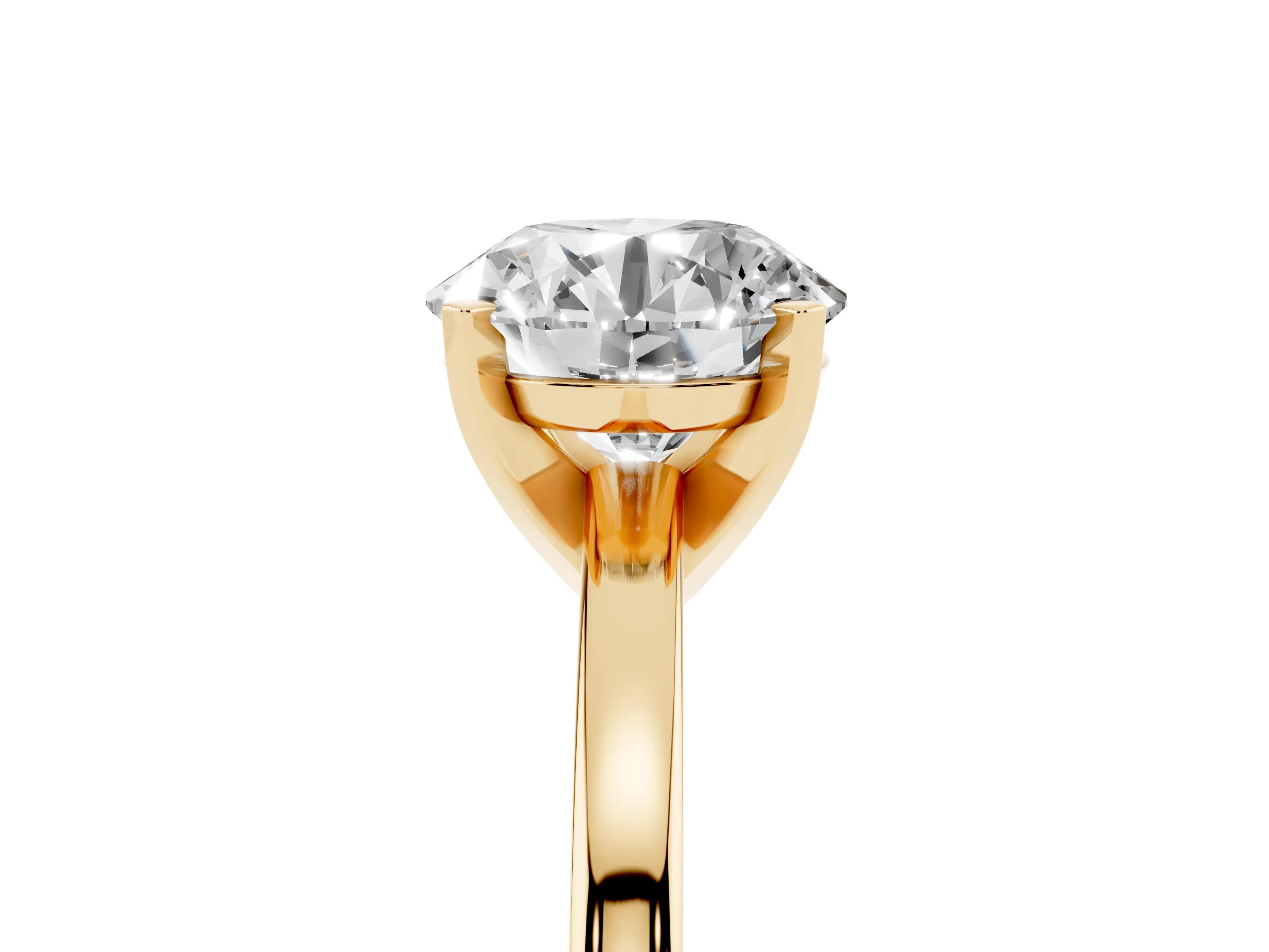 Round Cut Diamond Solitaire Engagement Ring Set in Yellow gold with Prong Setting on a Classic Band