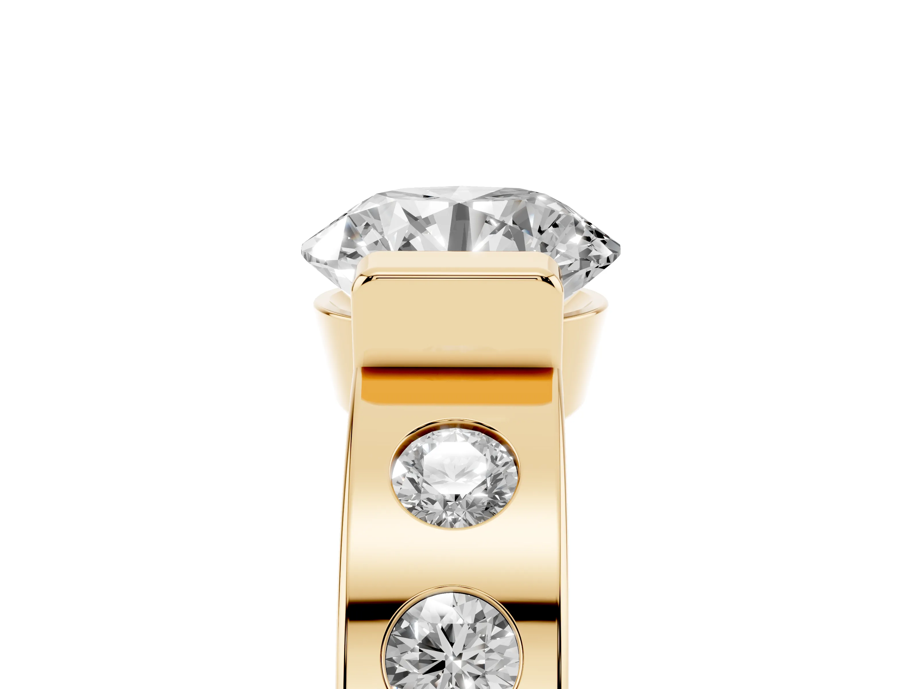 Round Cut Diamond Channel-Set Band Ring Set in Yellow gold with Bezel Prong Setting