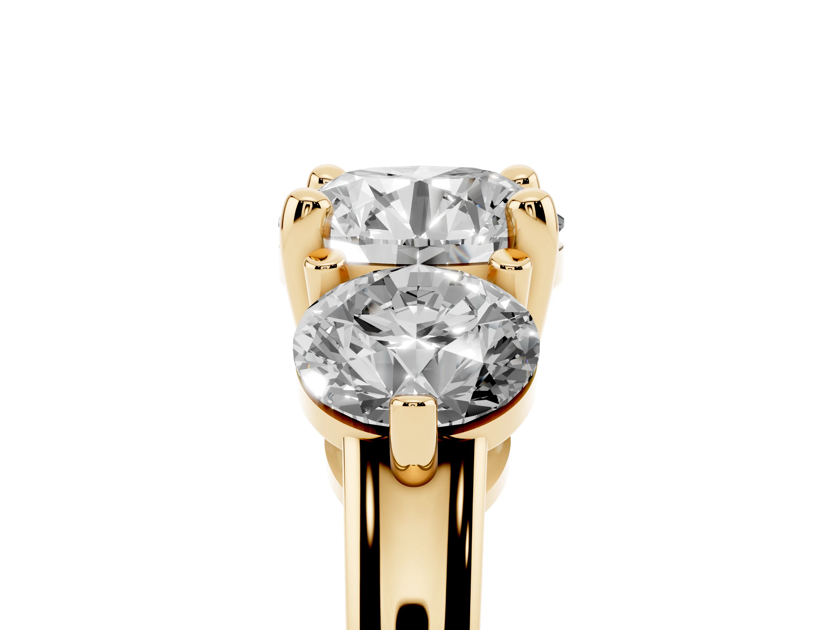 Round Cut Diamond Three-Stone Ring Set in Yellow gold with Prong Setting and Classic Band