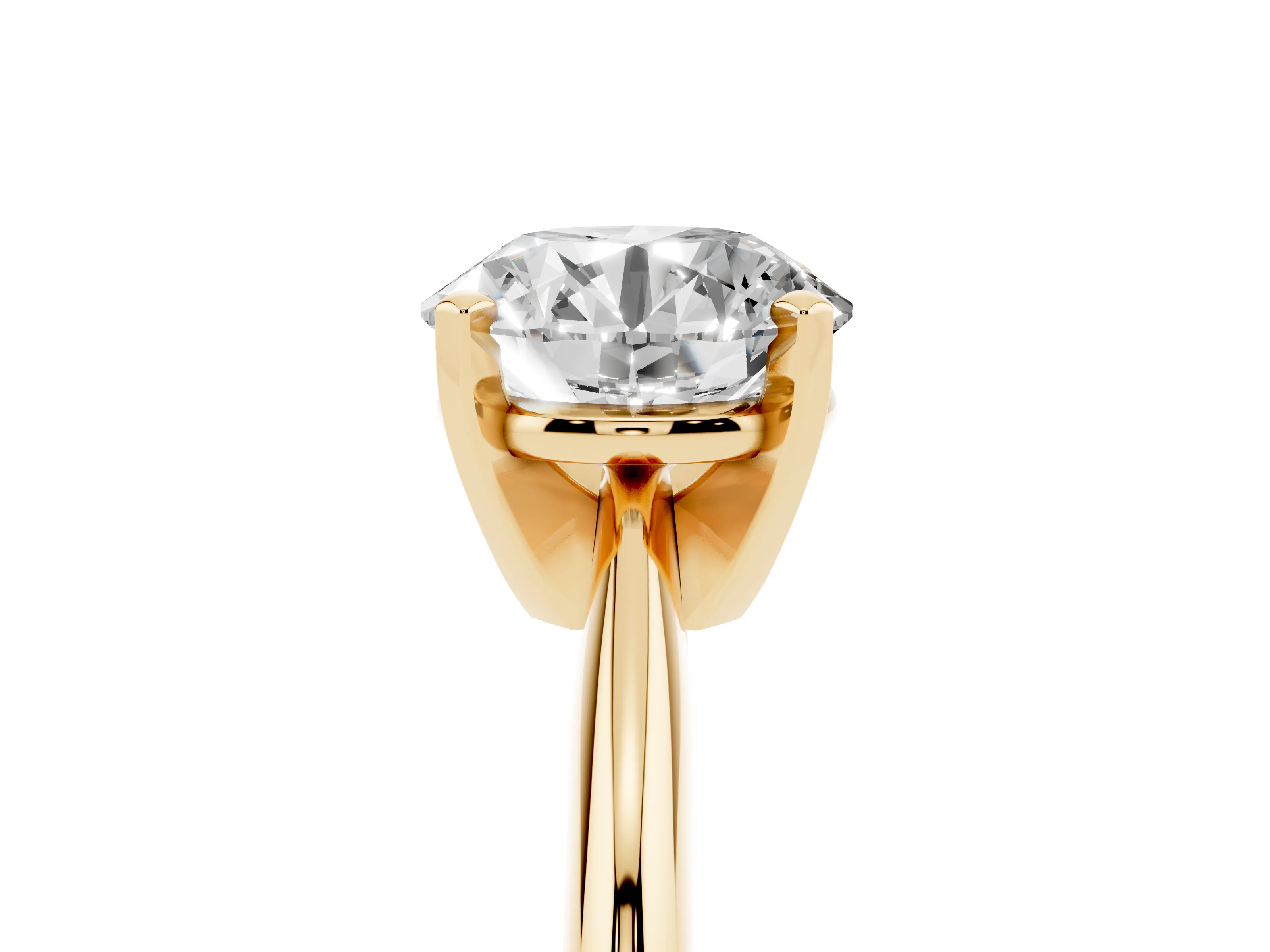 Round Cut Diamond Solitaire Ring Set in Yellow gold with Prong Setting on a Plain Round Band