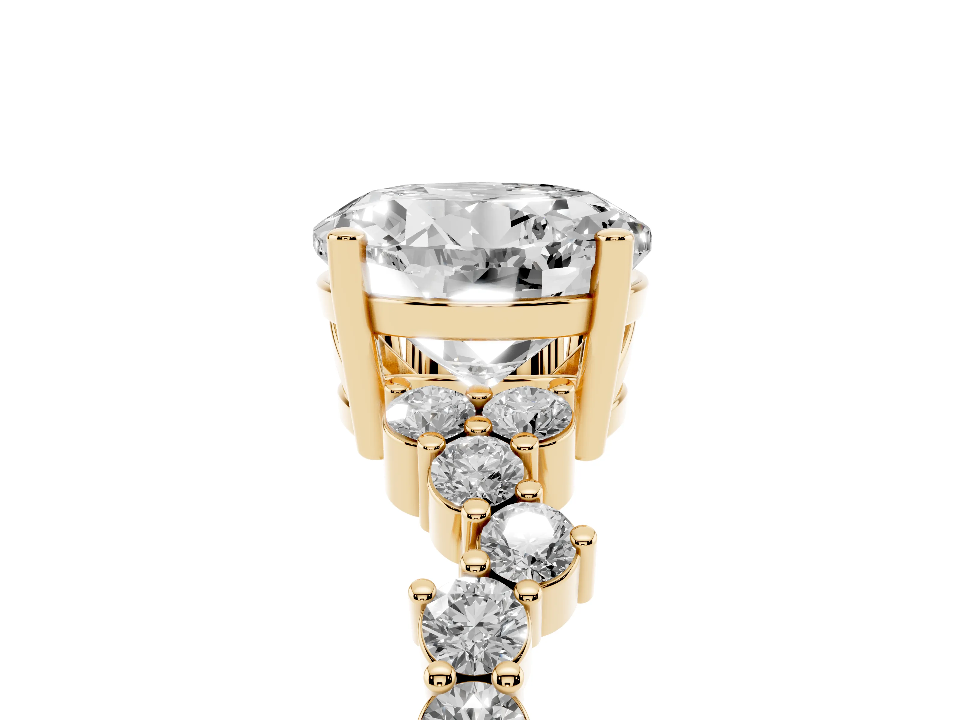 Round Cut Diamond Ring Set in Yellow gold with Scattered Round Accents