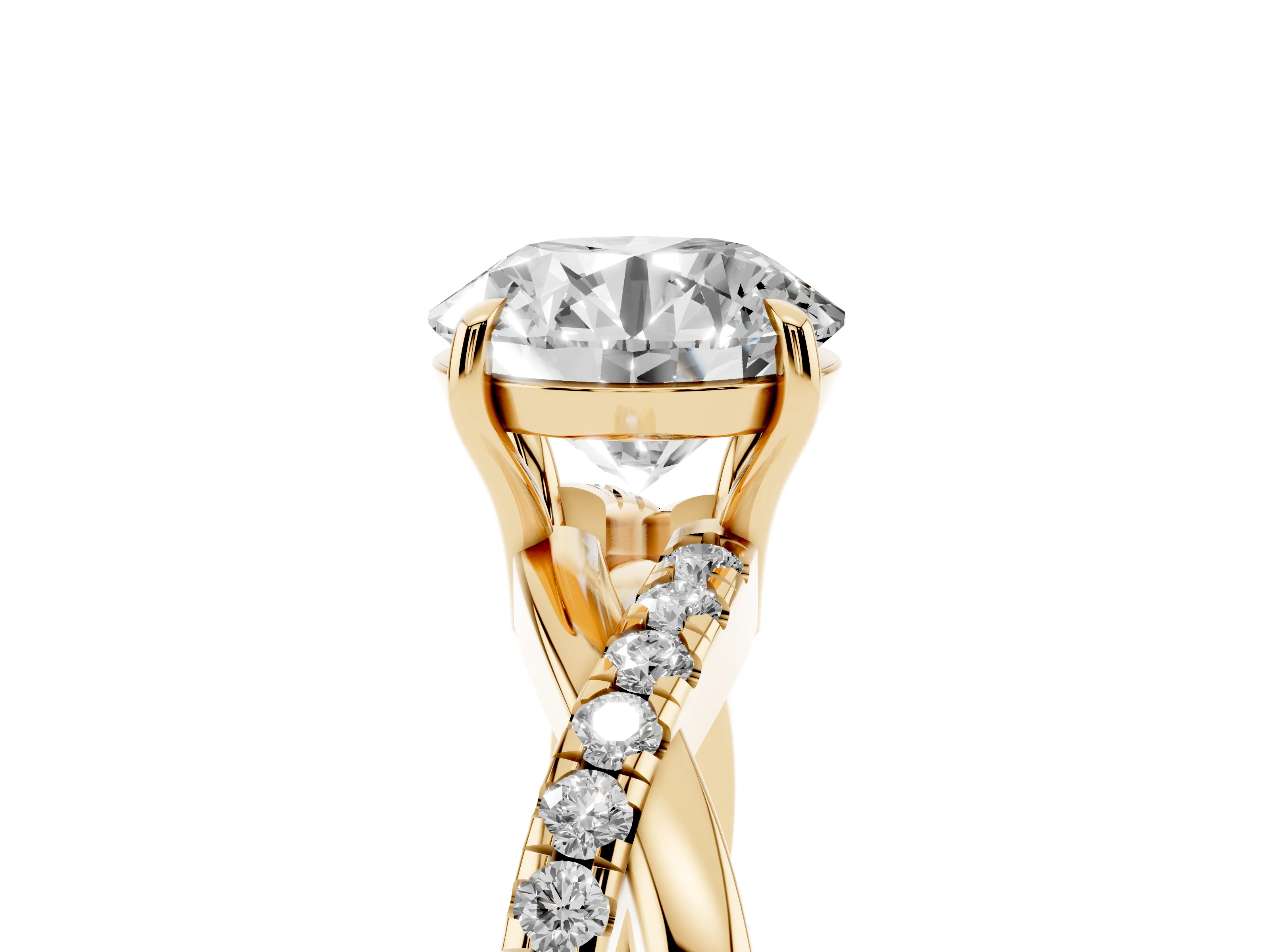 Round Cut Diamond Twisted Pavé Band Ring Set in Yellow gold with Prong Setting