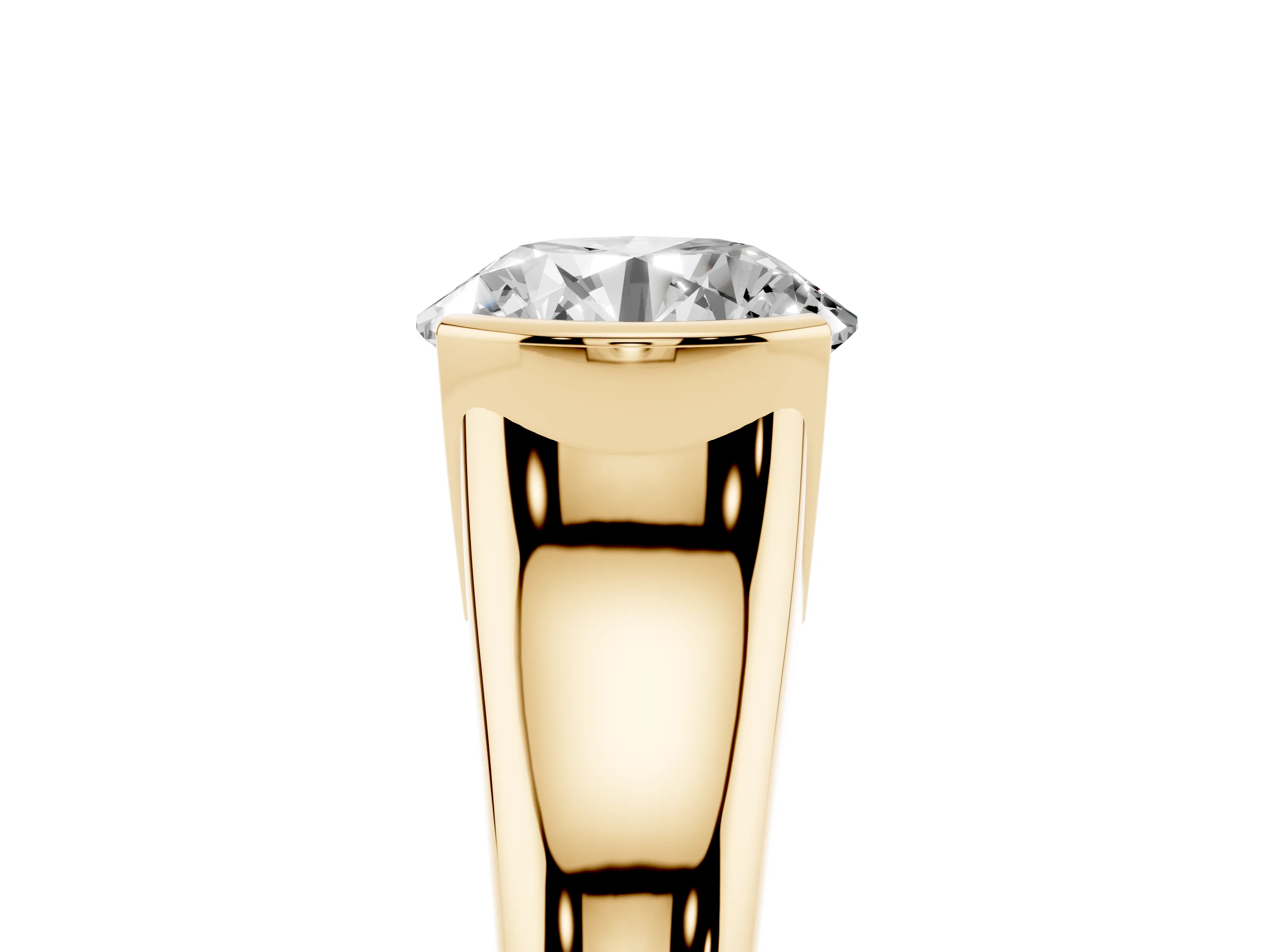 Round Cut Diamond Solitaire Tension Set Ring Set in Yellow gold with Split Shank Band