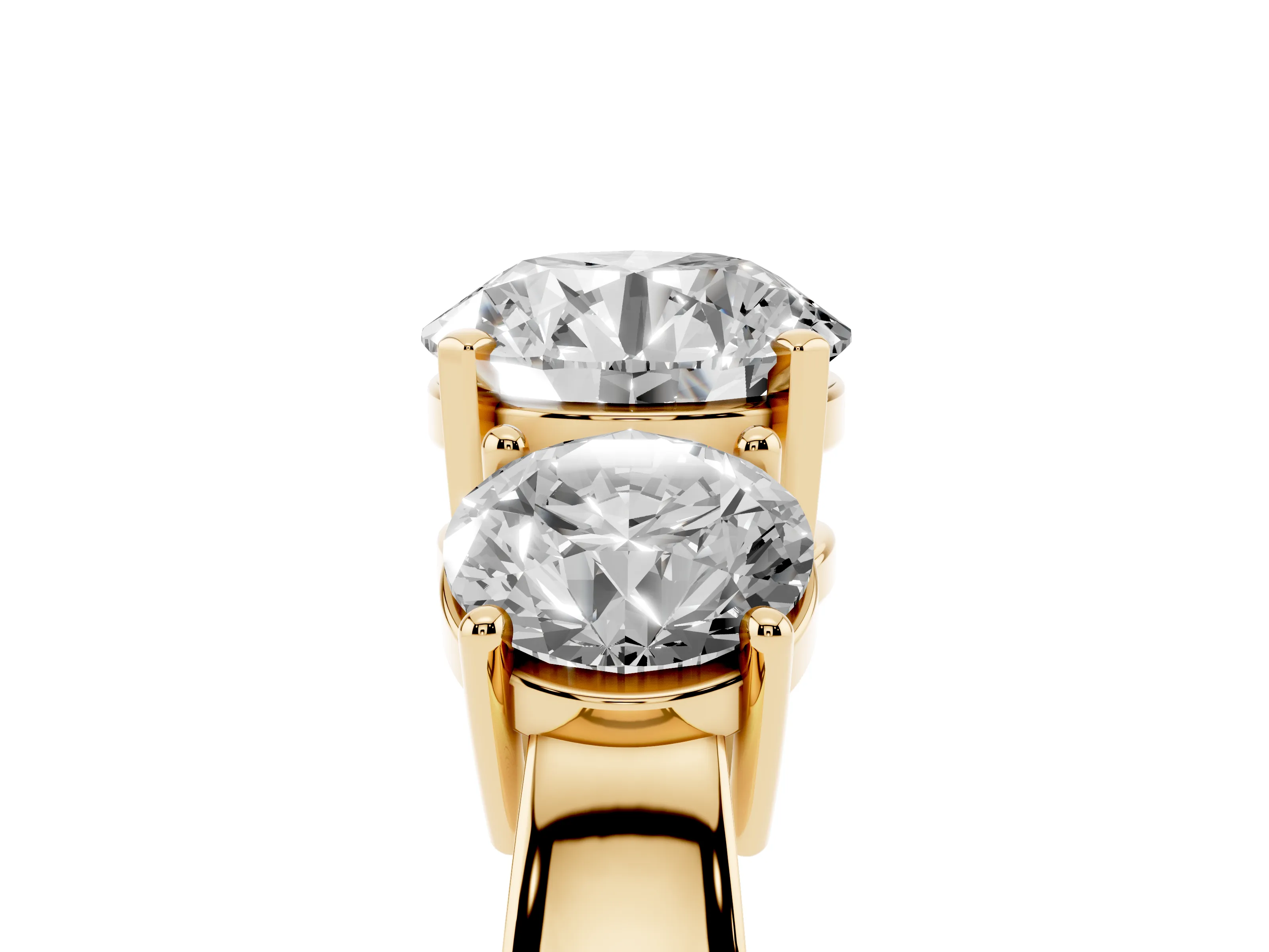 Round Cut Diamond Three-Stone Ring Set in Yellow gold with Round Side Stones and Classic Band