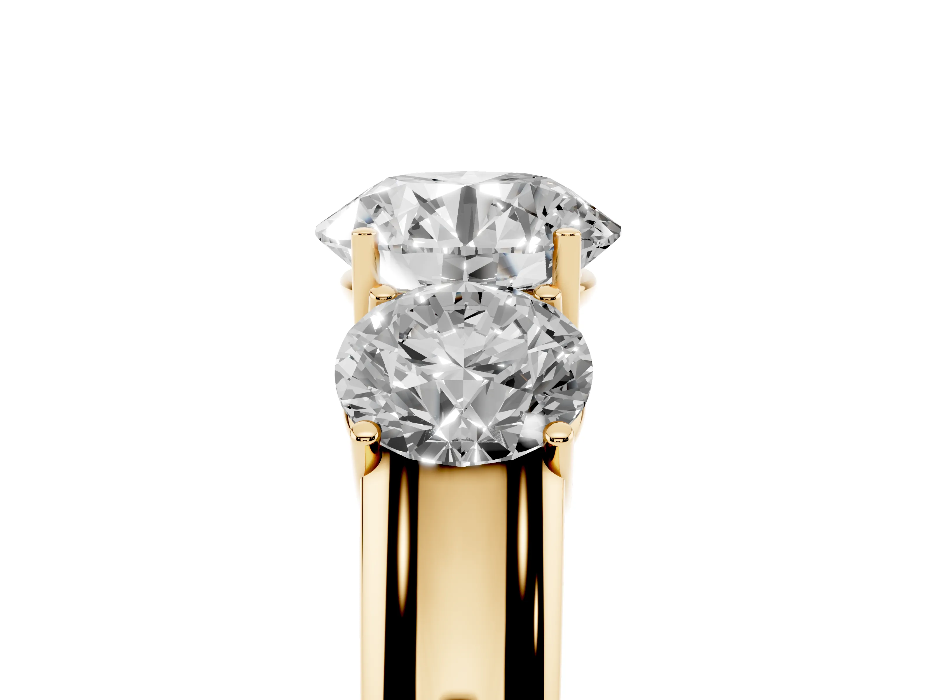 Three-Stone Round Cut Diamond Ring Set in Yellow gold with Matching Prong Settings and Plain Band