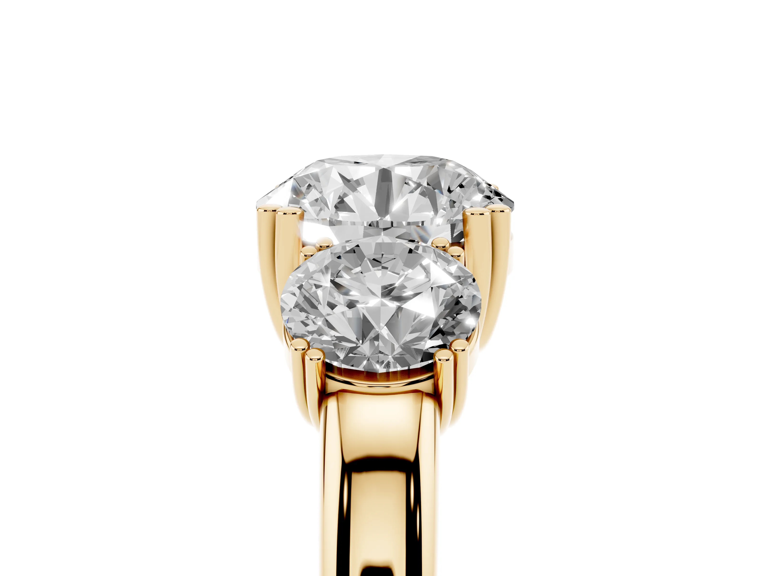 Round Cut Diamond Three-Stone Ring Set in Yellow gold with Polished Channel-Set Band