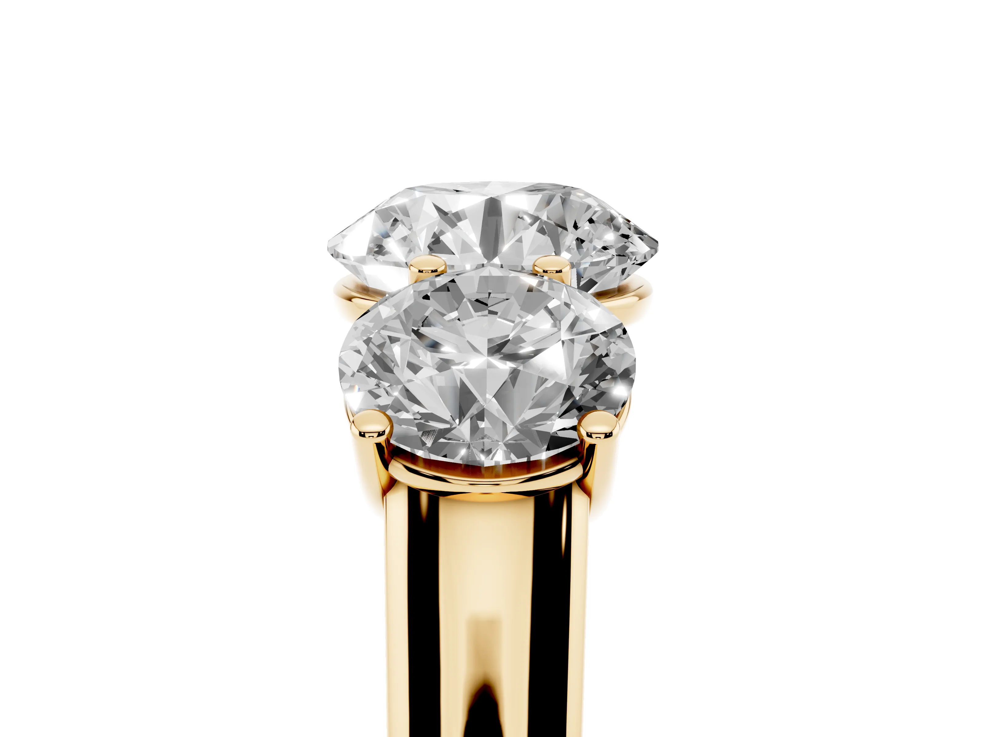 Round Cut Diamond Three-Stone Ring Set in Yellow gold with Plain Polished Band