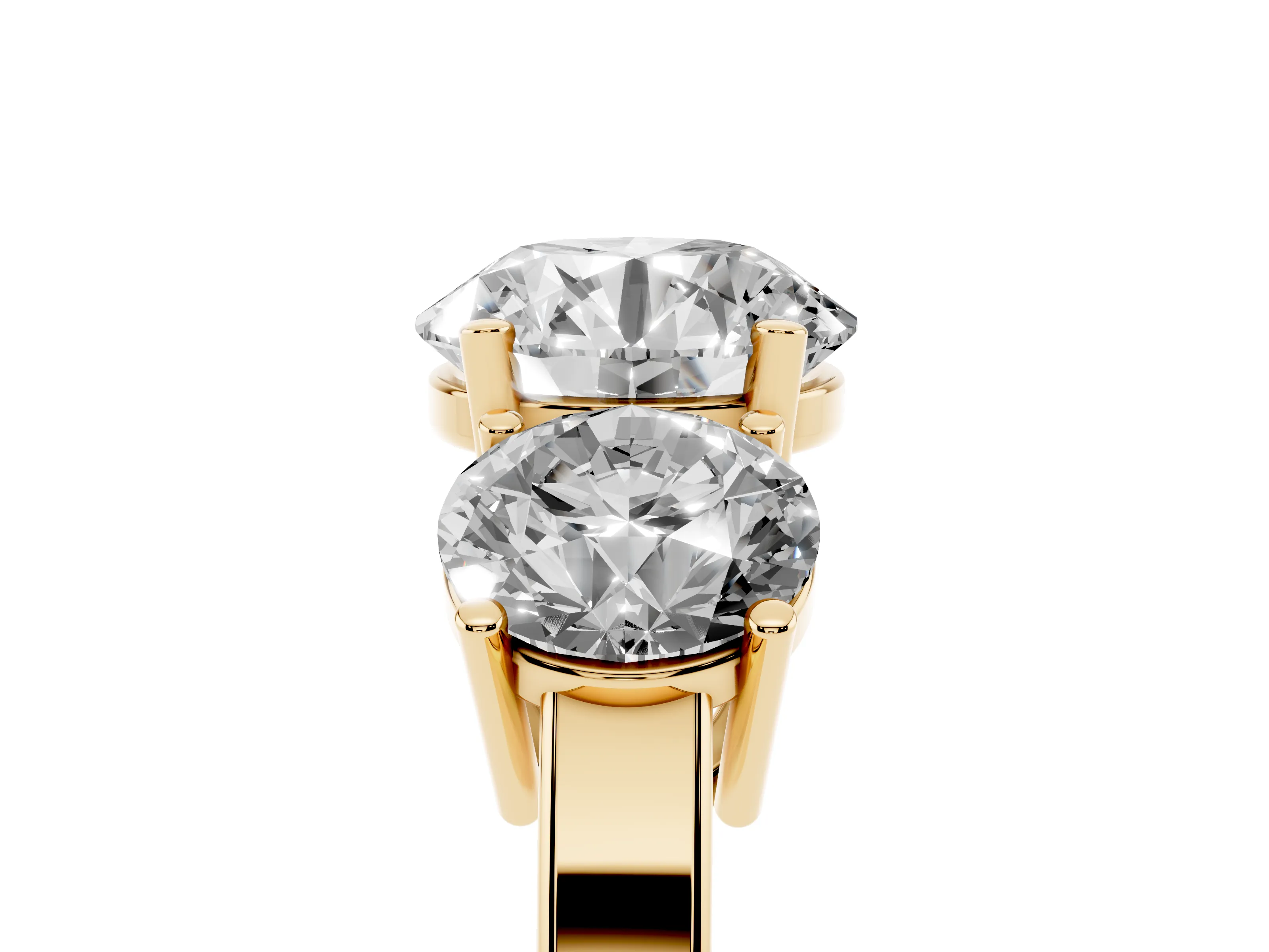 Round Cut Diamond Three-Stone Engagement Ring Set in Yellow gold with Flat Band