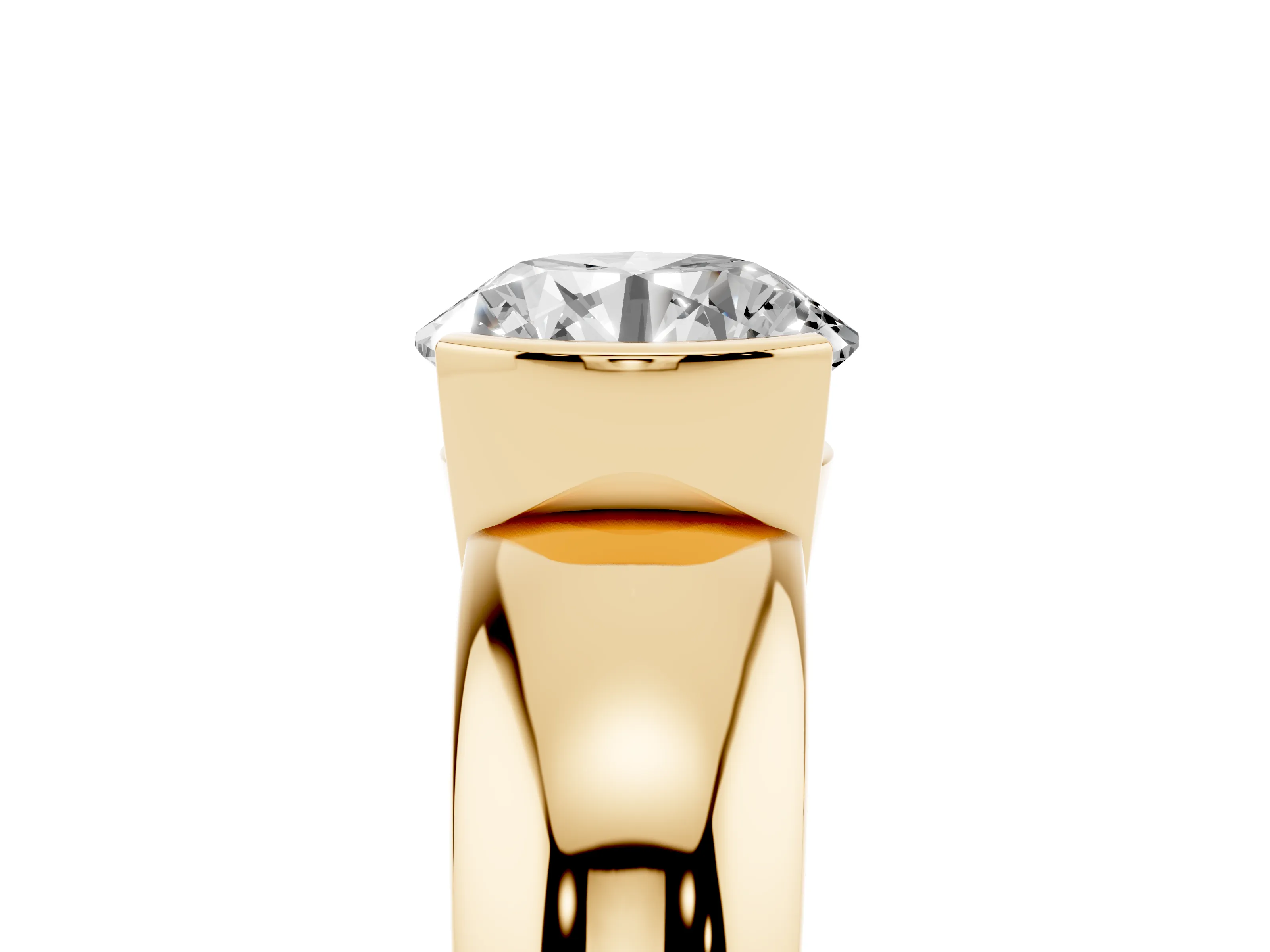 Round Cut Diamond Solitaire Tension Set Ring Set in Yellow gold with Wide Band