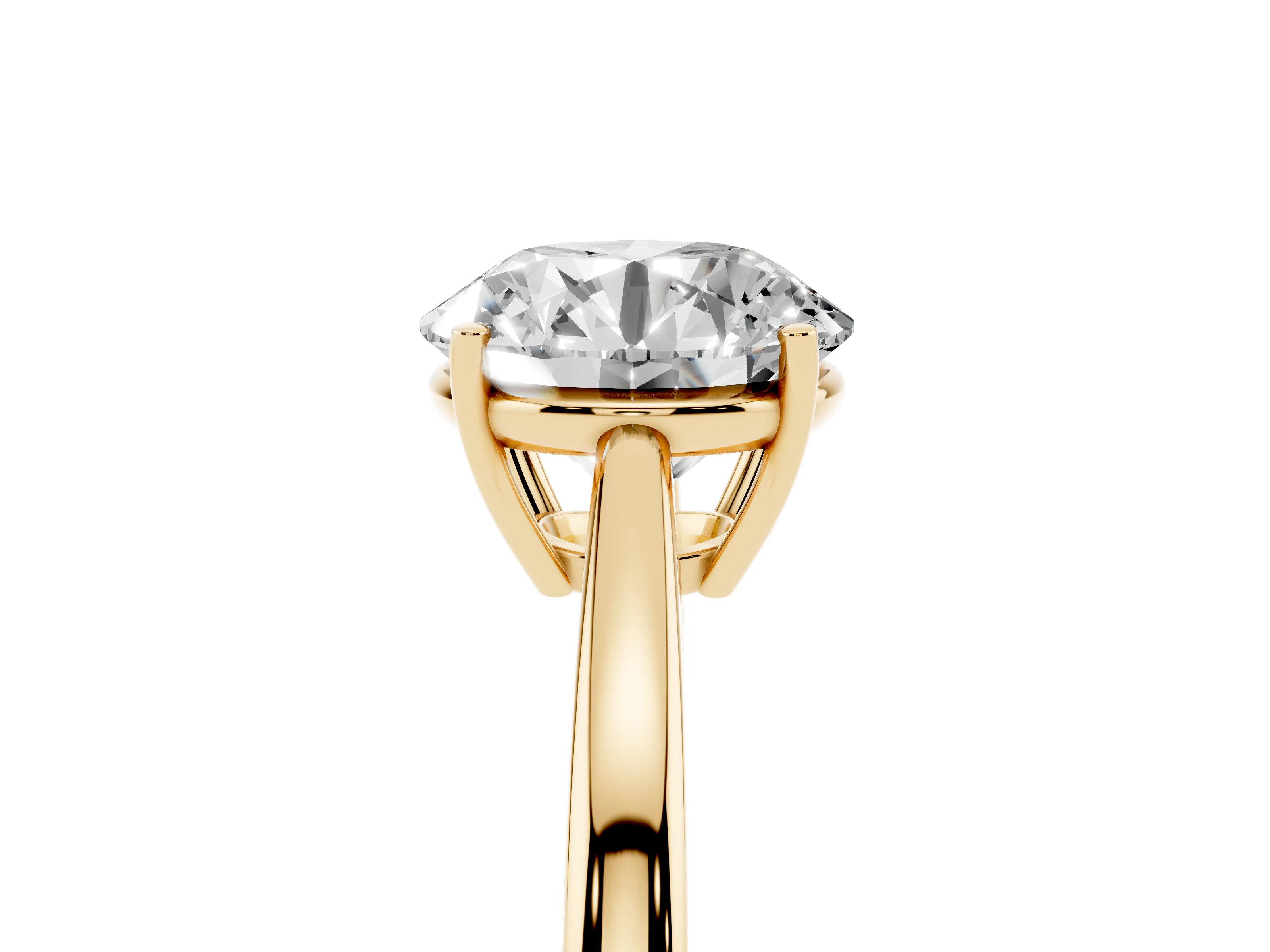 Round Cut Diamond Solitaire Ring Set in Yellow gold with Split Shank and Prong Setting