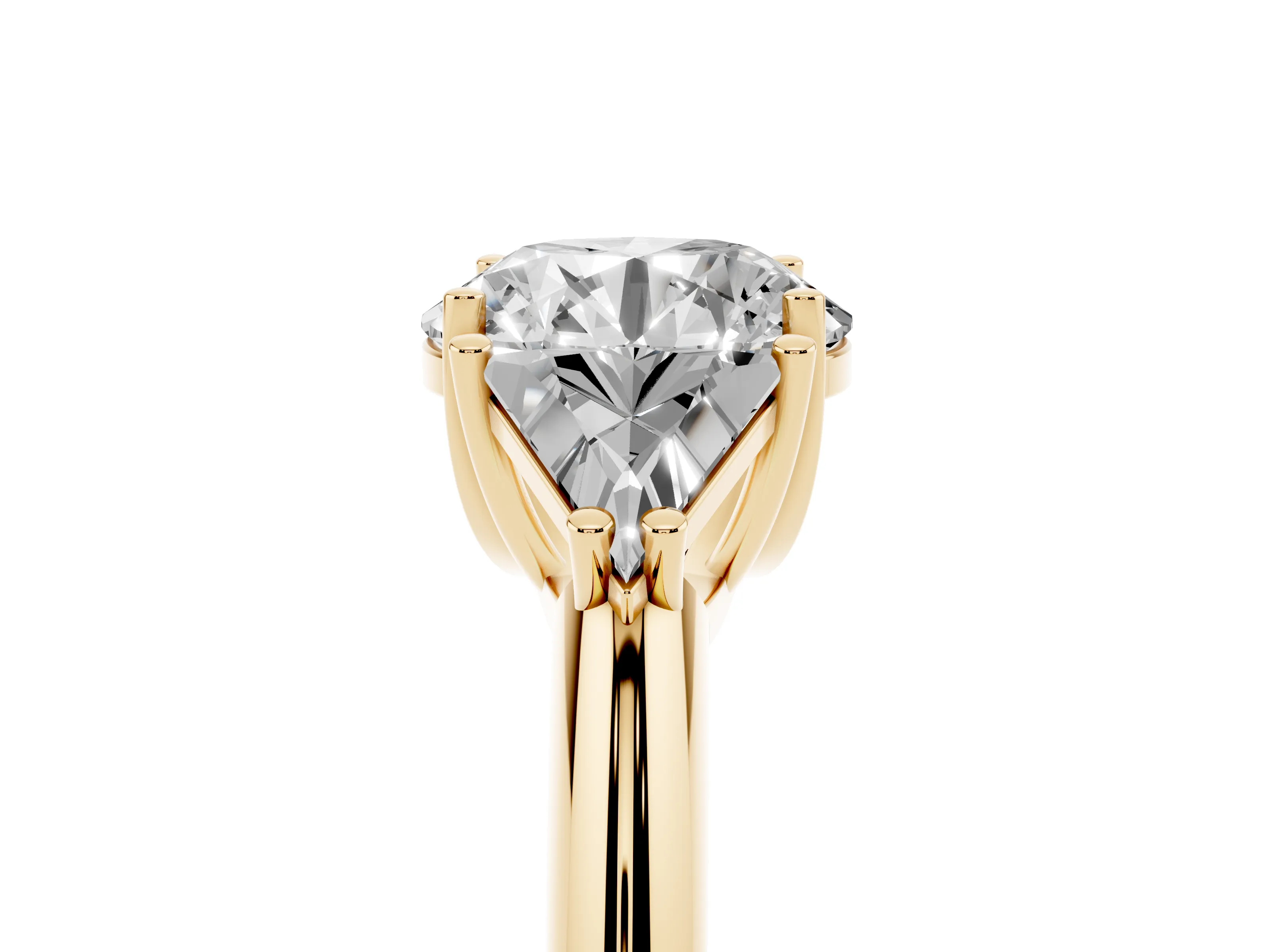 Round Cut Diamond Three-Stone Engagement Ring Set in Yellow gold with Trillion Side Stones