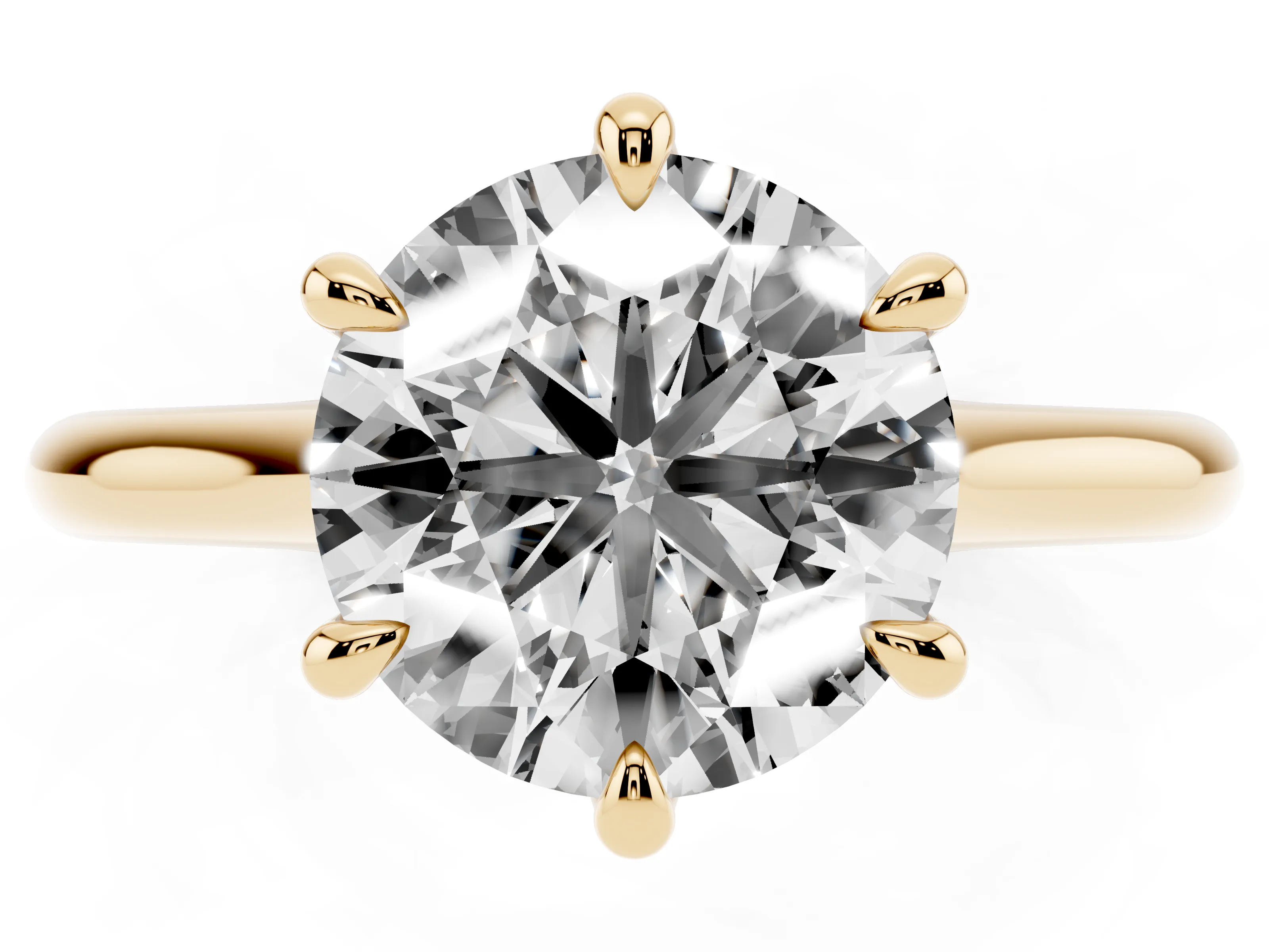 Round Cut Diamond Solitaire Engagement Ring Set in Yellow gold with Prong Setting and Plain Classic Band