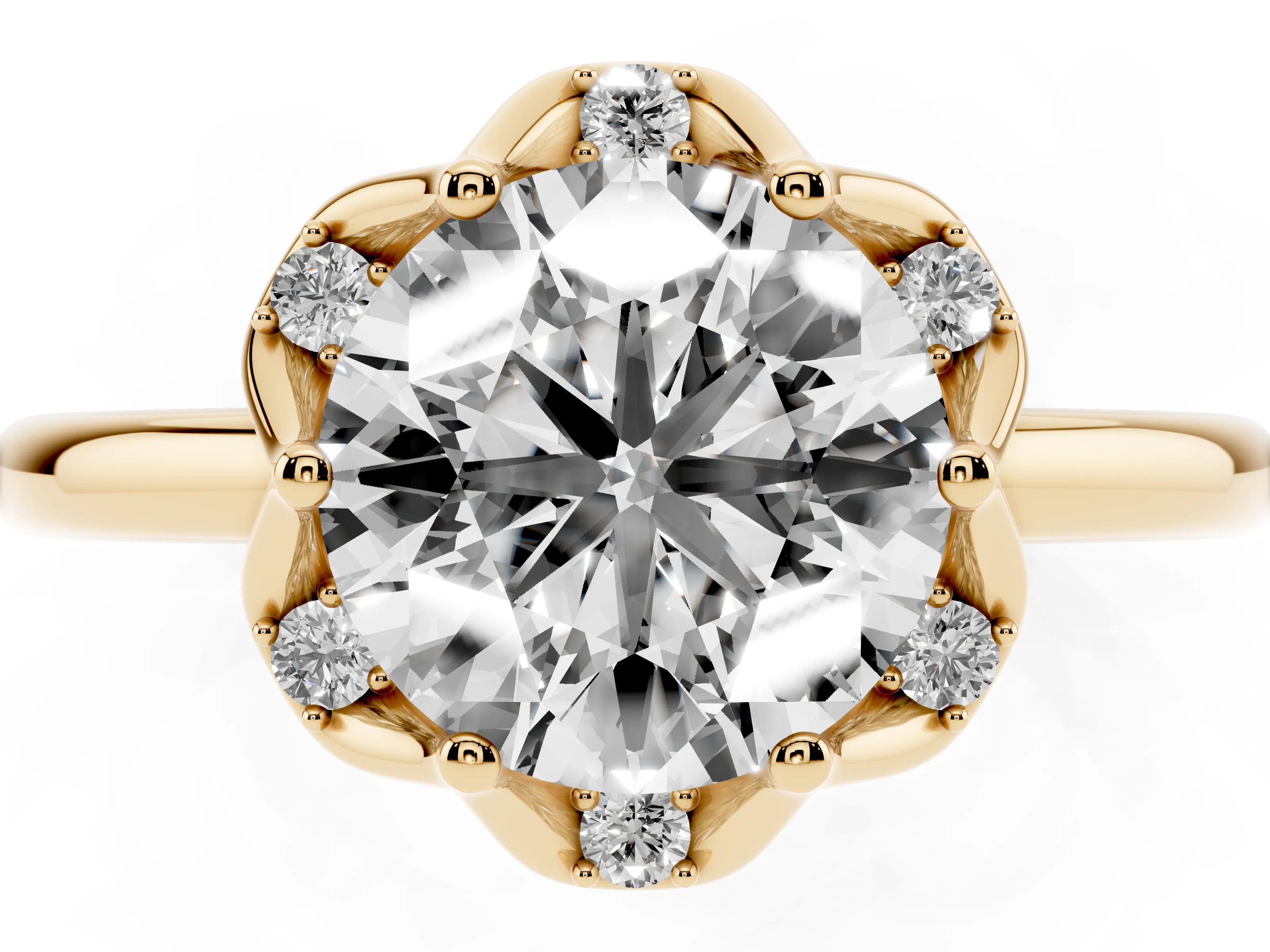 Round Cut Diamond Round Cluster Halo Ring Set in Yellow gold with Solitaire Band and Prong Setting