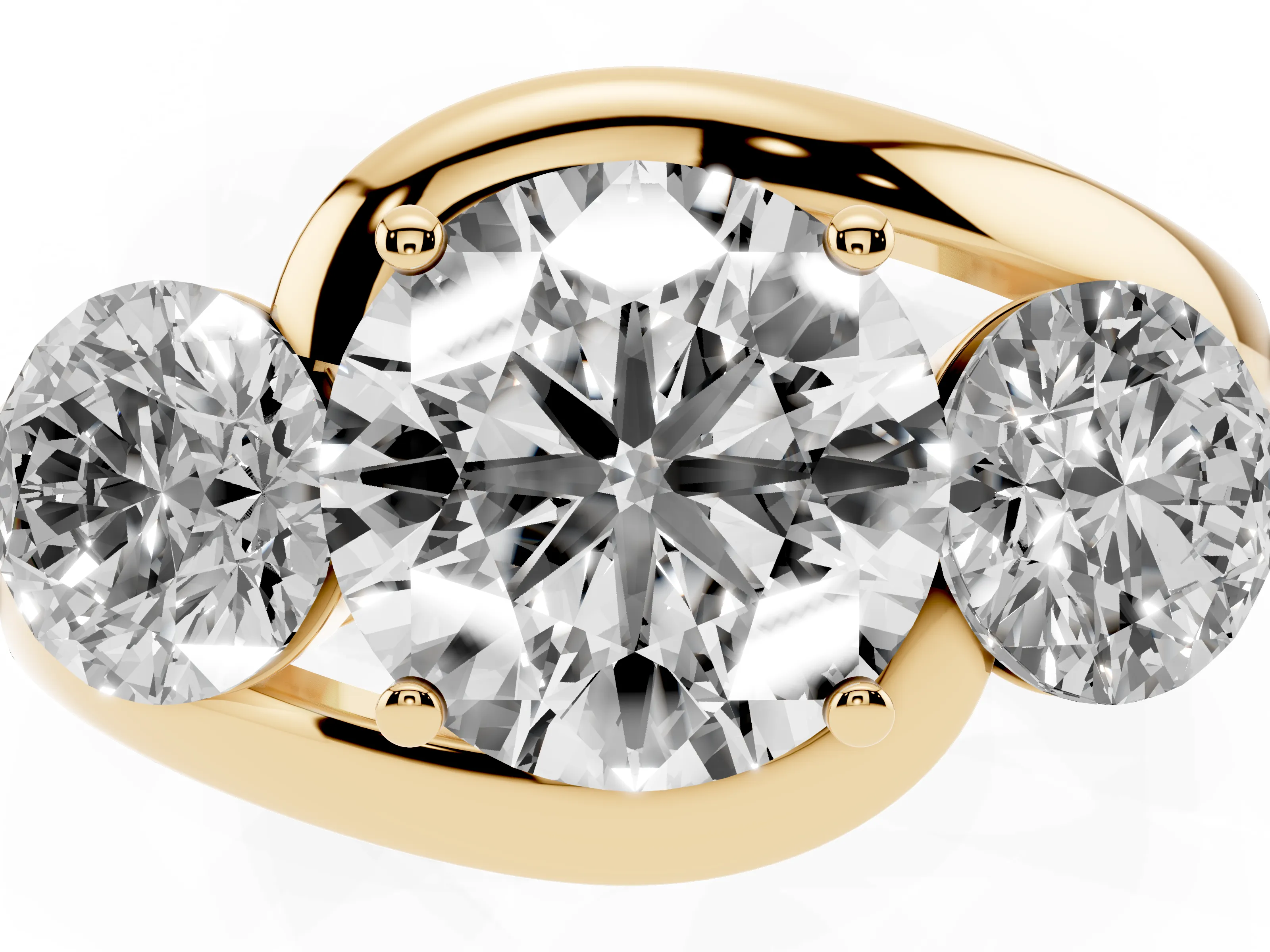 Round Cut Diamond Three-Stone Ring Set in Yellow gold with Plain Split Shank