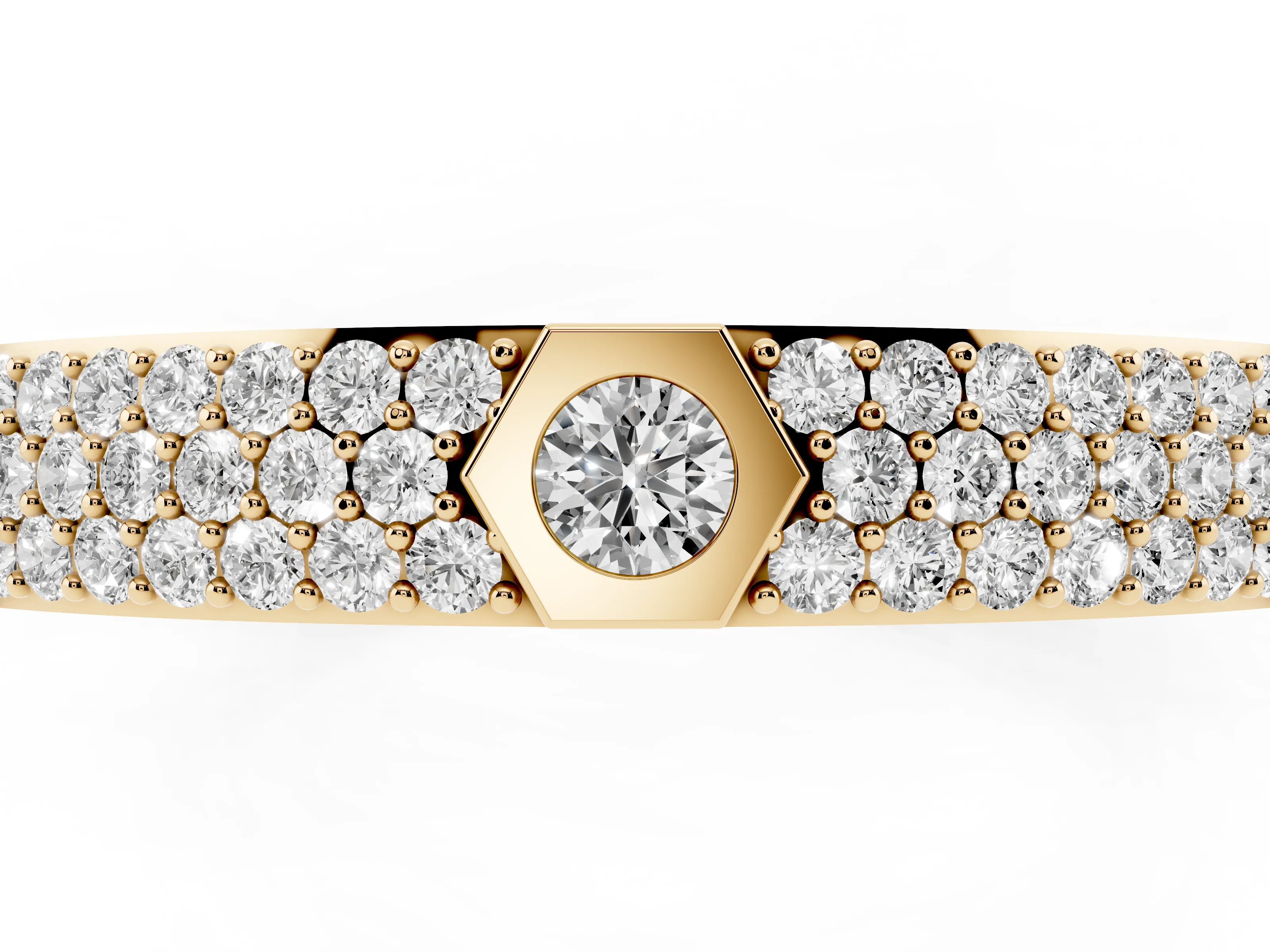 Round Diamond Pavé Promise Ring Set in Yellow gold with Round Accent Stations