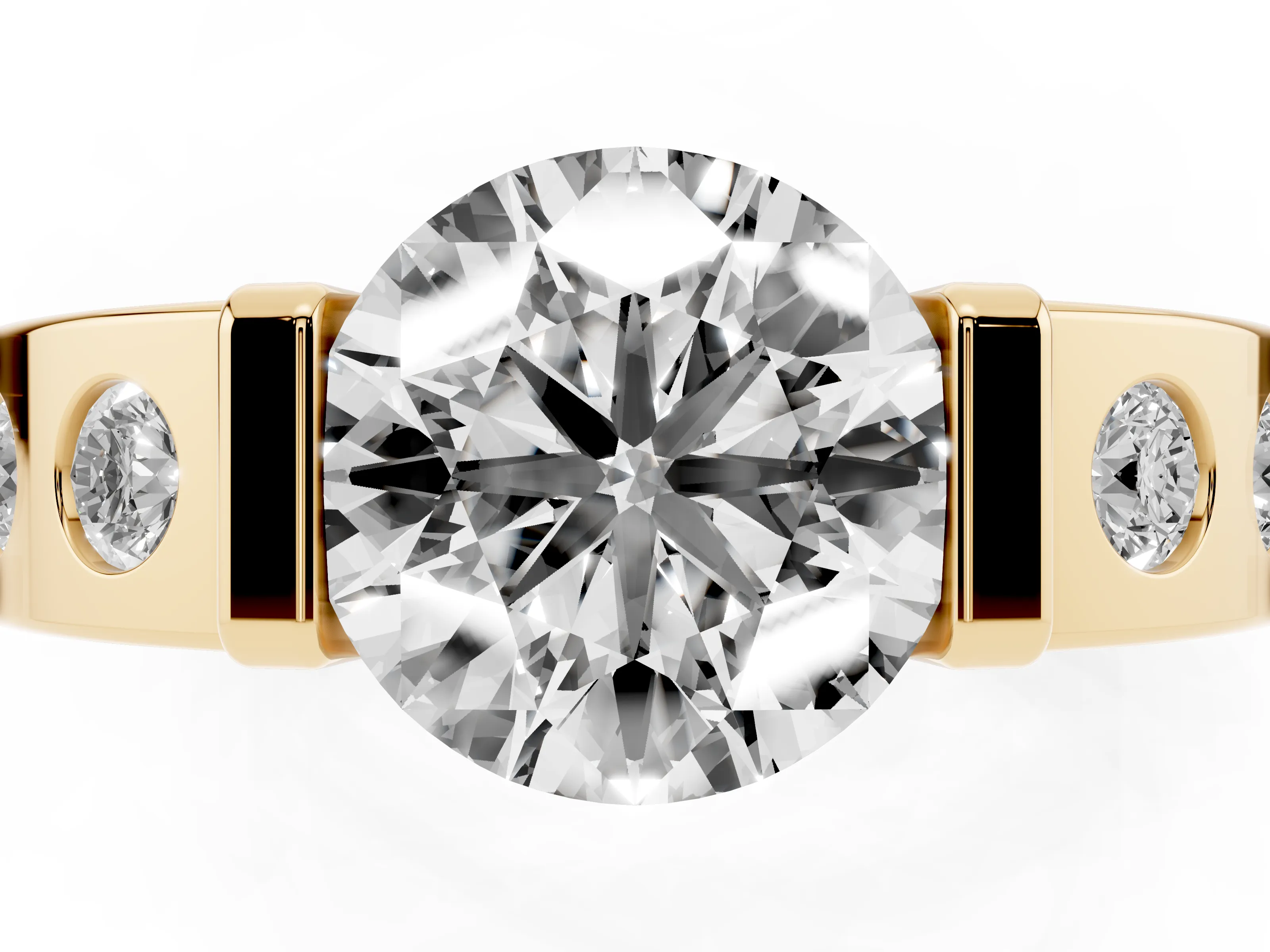 Round Cut Diamond Channel-Set Band Ring Set in Yellow gold with Bezel Prong Setting