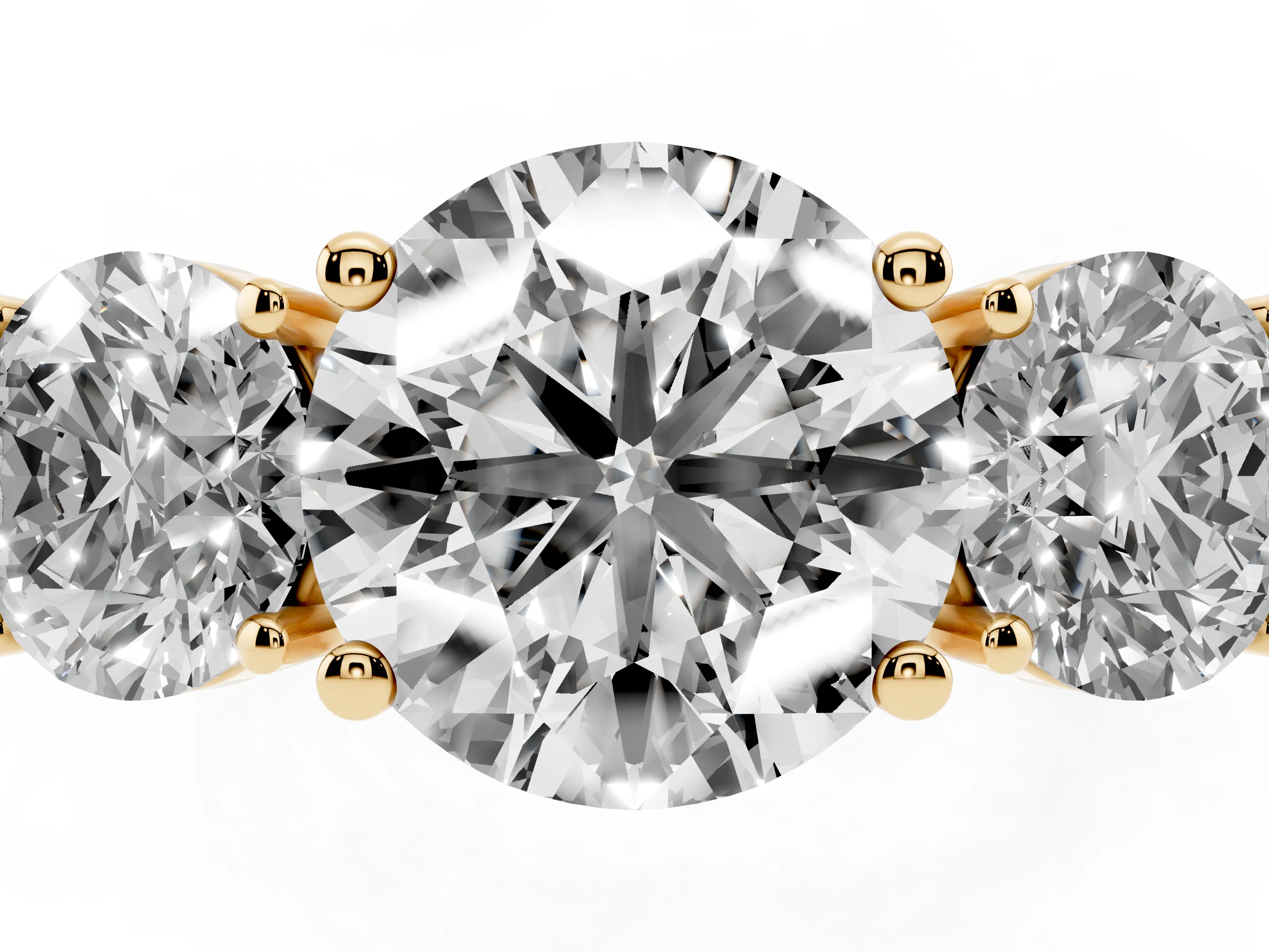 Round Cut Diamond Three-Stone Engagement Ring Set in Yellow gold with Flat Band