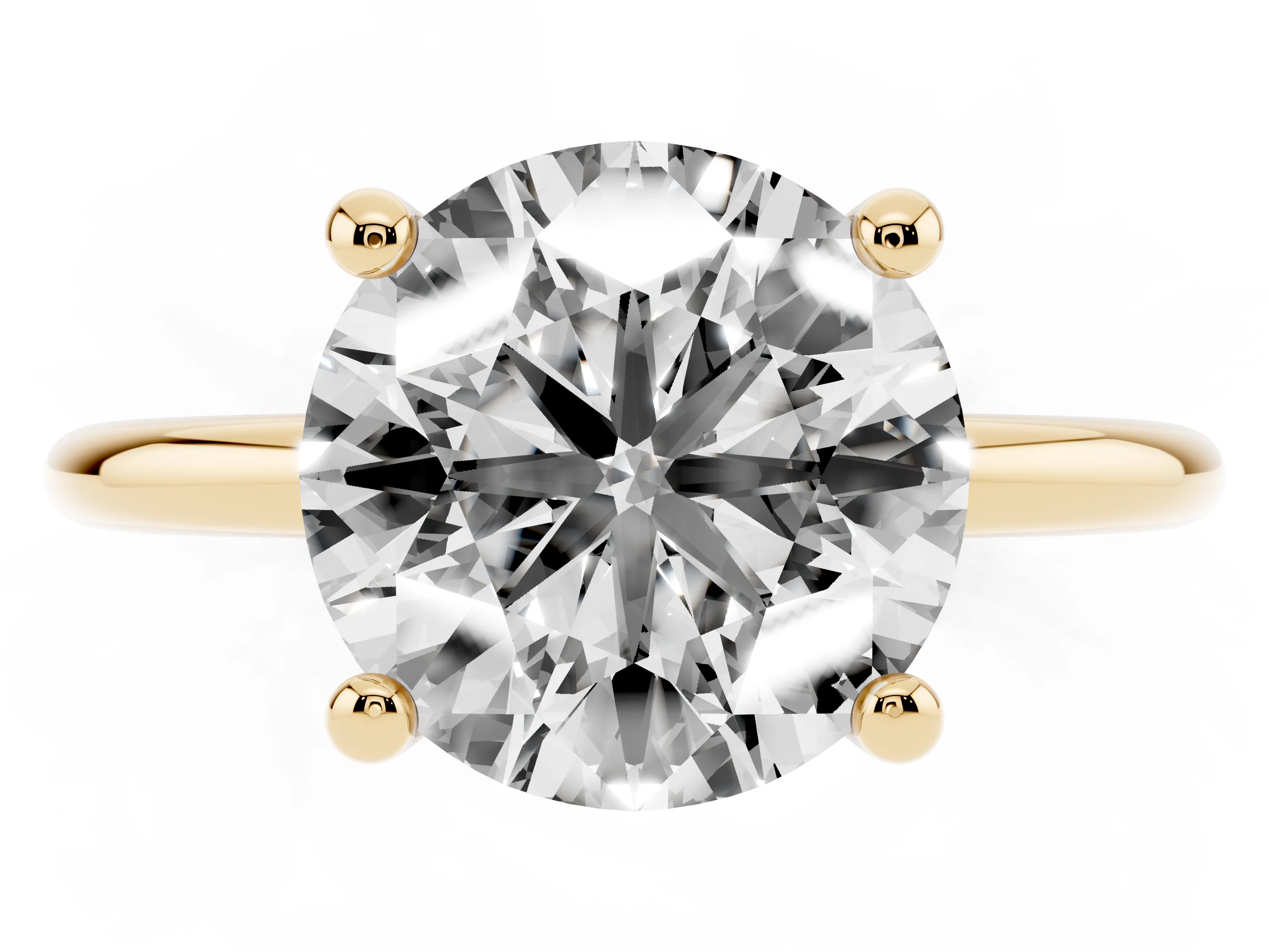 Round Cut Diamond Solitaire Ring Set in Yellow gold with Secure Prong Setting on a Classic Band