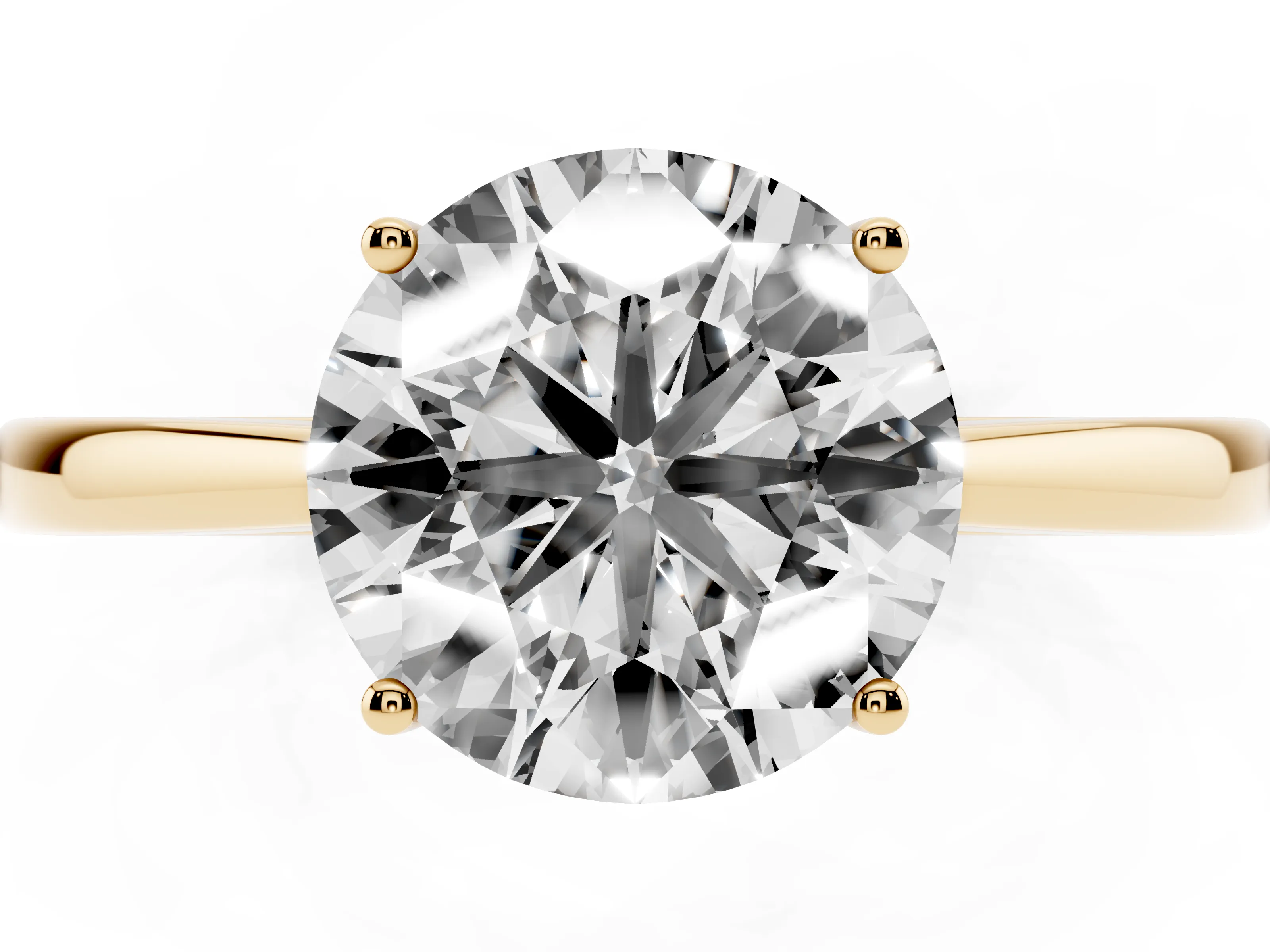Round Cut Diamond Solitaire Ring Set in Yellow gold with Split Shank and Prong Setting
