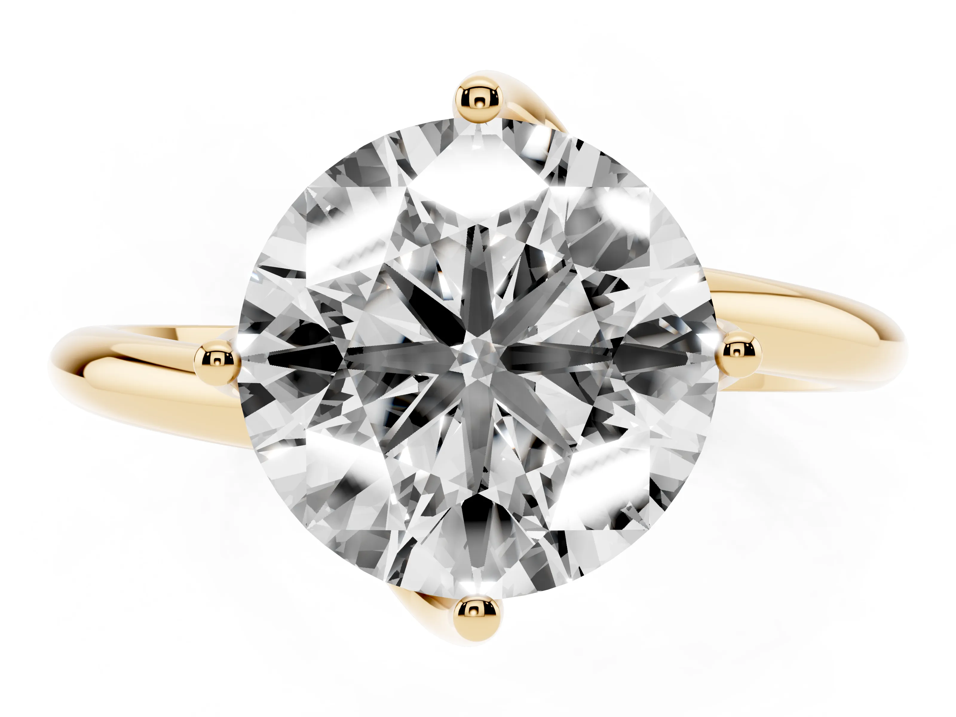 Round Cut Diamond Solitaire Engagement Ring Set in Yellow gold with Classic Plain Band