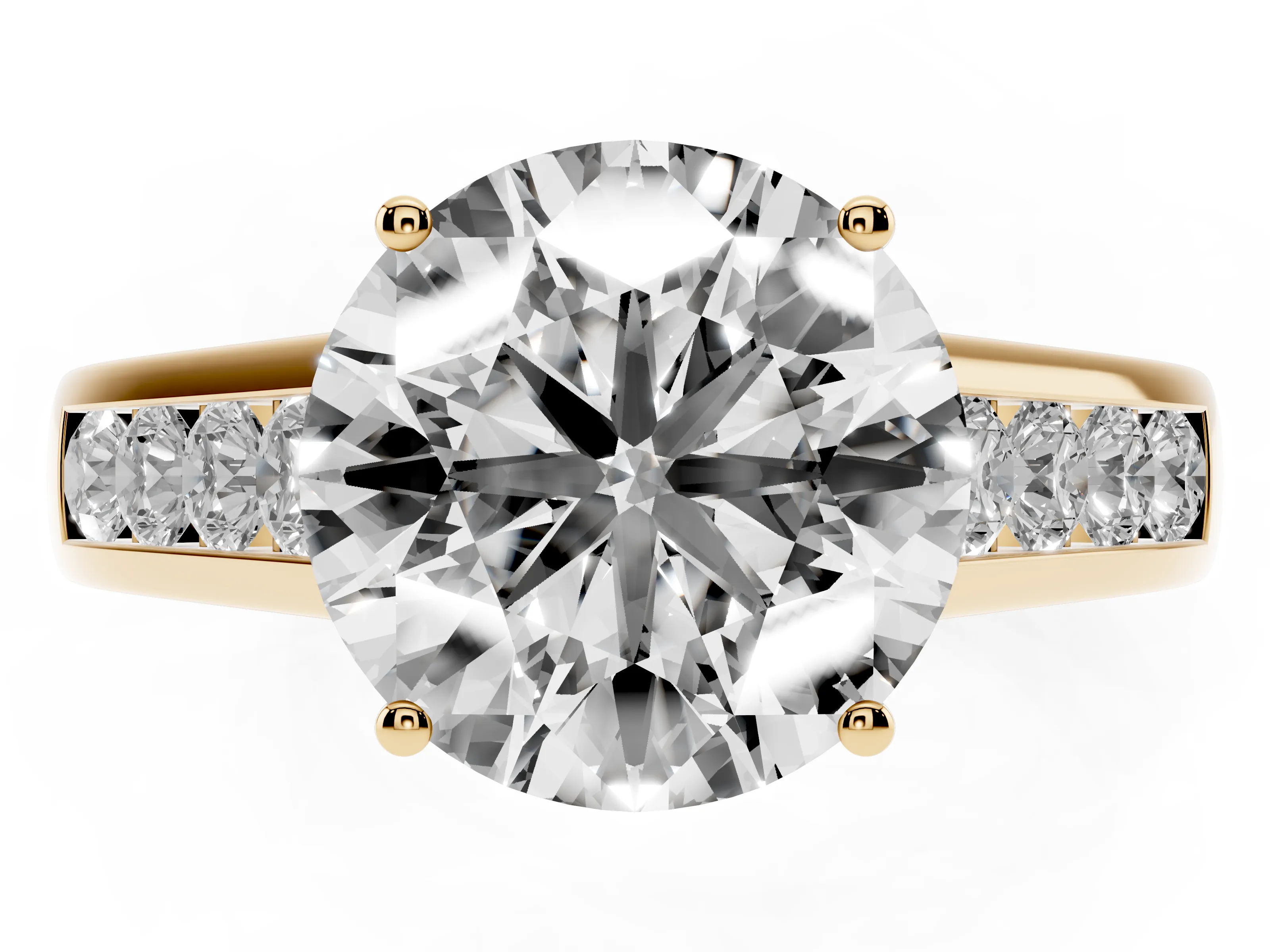 Round Cut Diamond Solitaire Channel-Set Engagement Ring Set in Yellow gold with Prong Setting