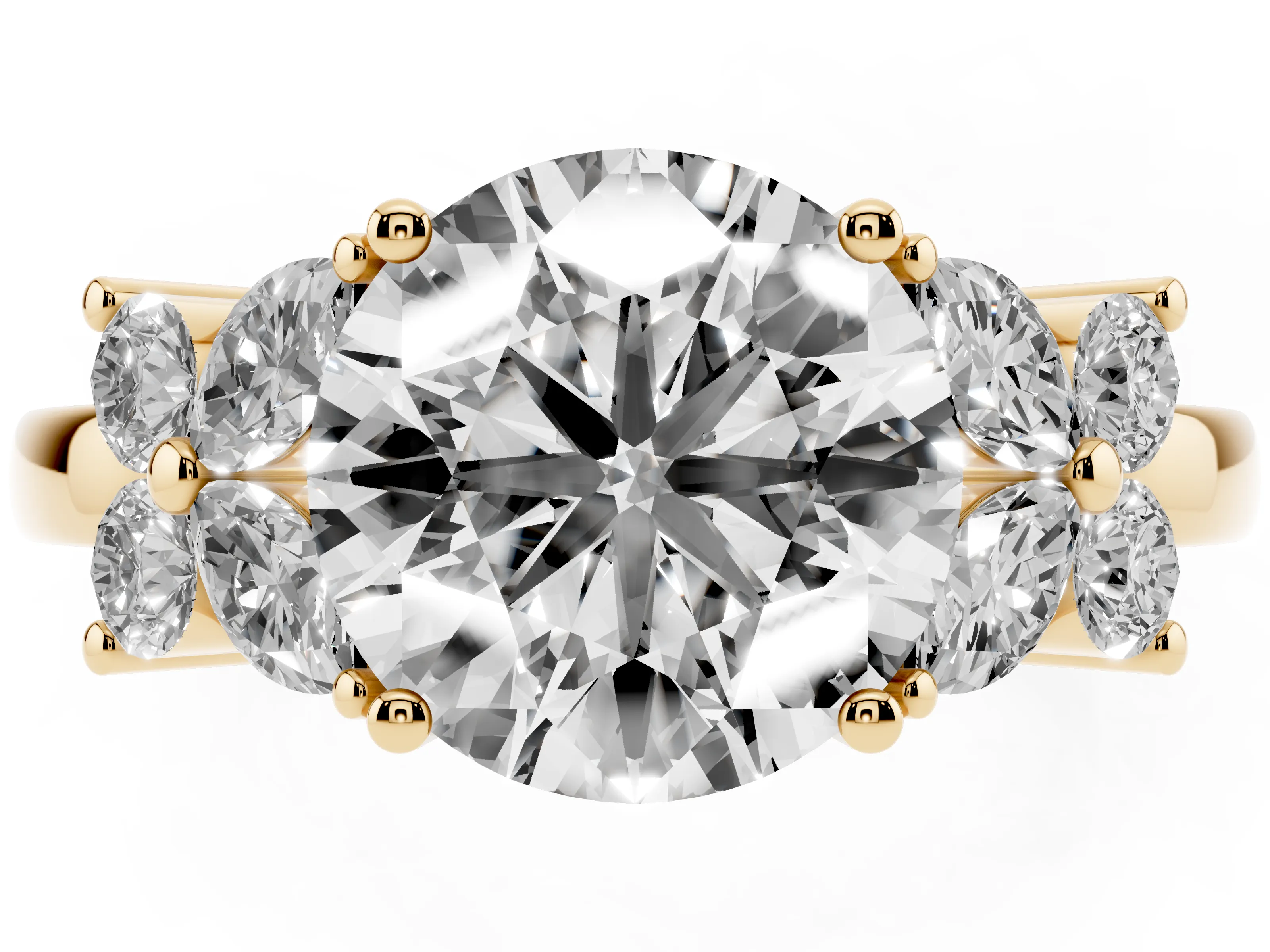 Round Cut Diamond Floral Cluster Ring Set in Yellow gold with Marquise Petals and Prong Setting