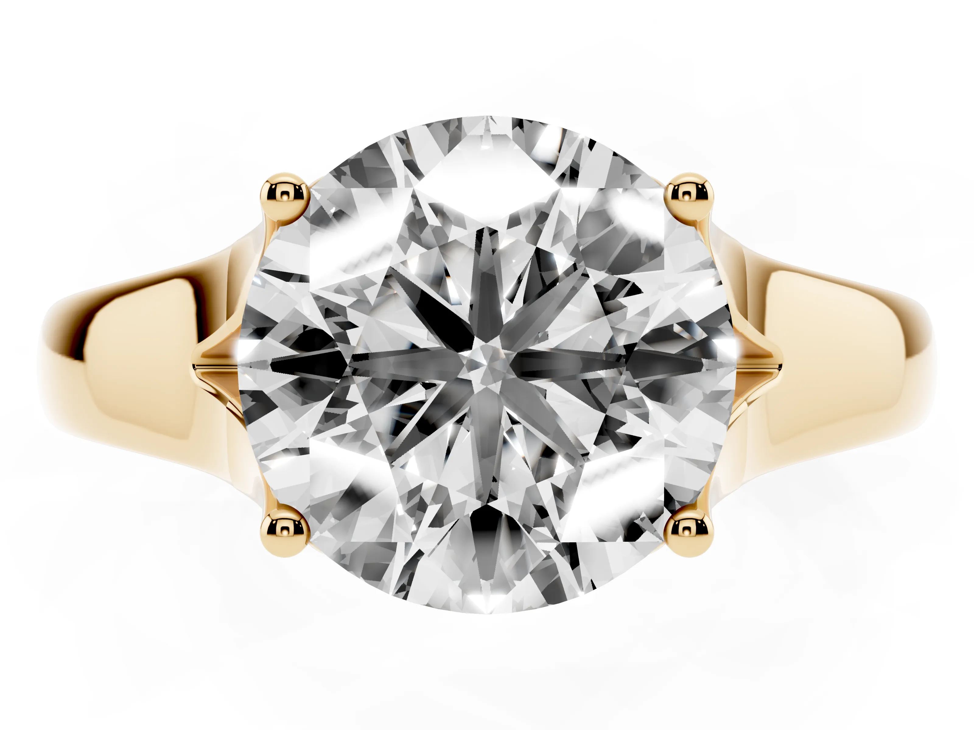 Round Cut Diamond Solitaire Ring Set in Yellow gold with Arched Cathedral Band and Prong Setting