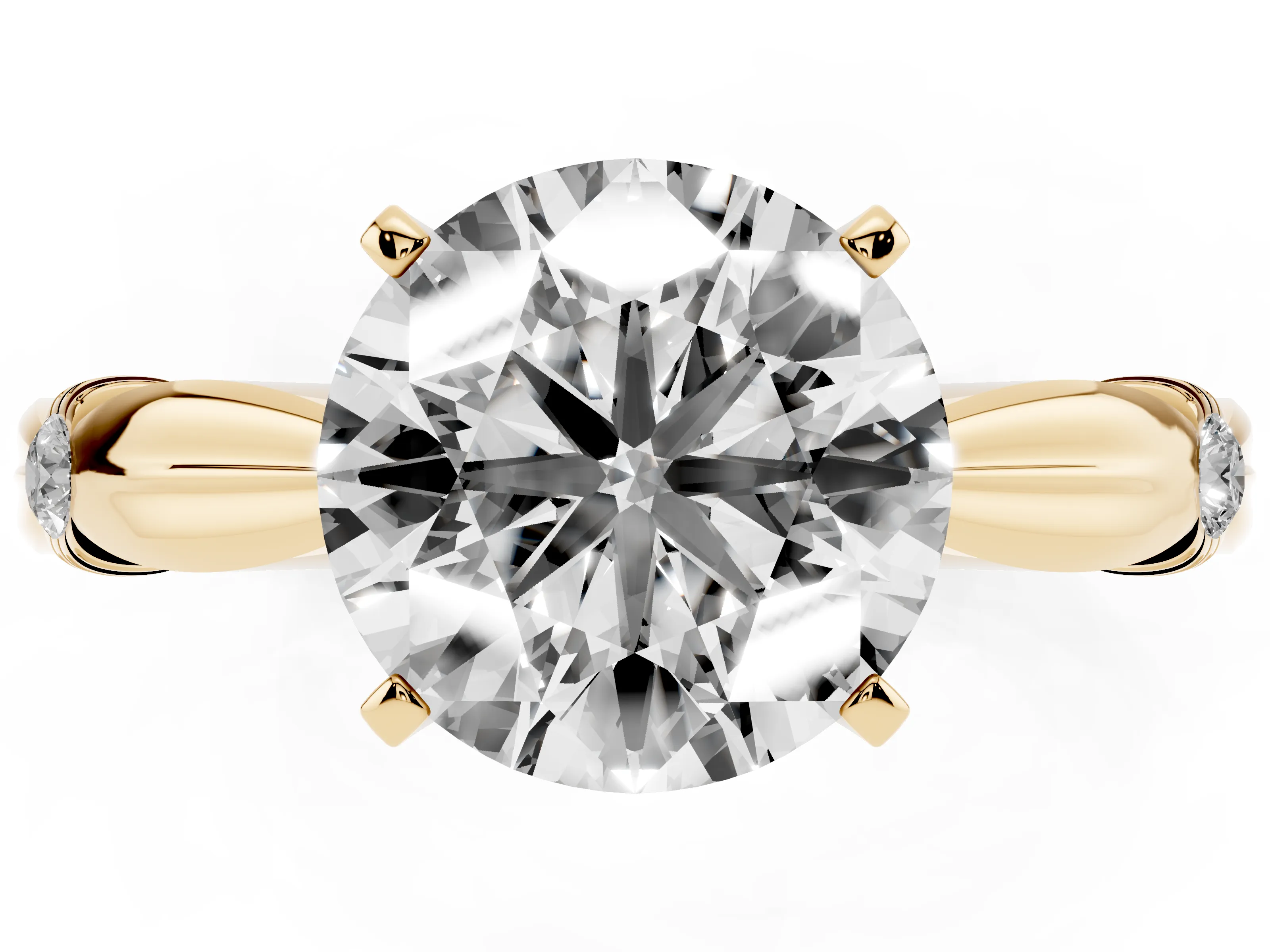 Round Cut Diamond Solitaire Twisted Band Ring Set in Yellow gold with Accent Stones and Prong Setting