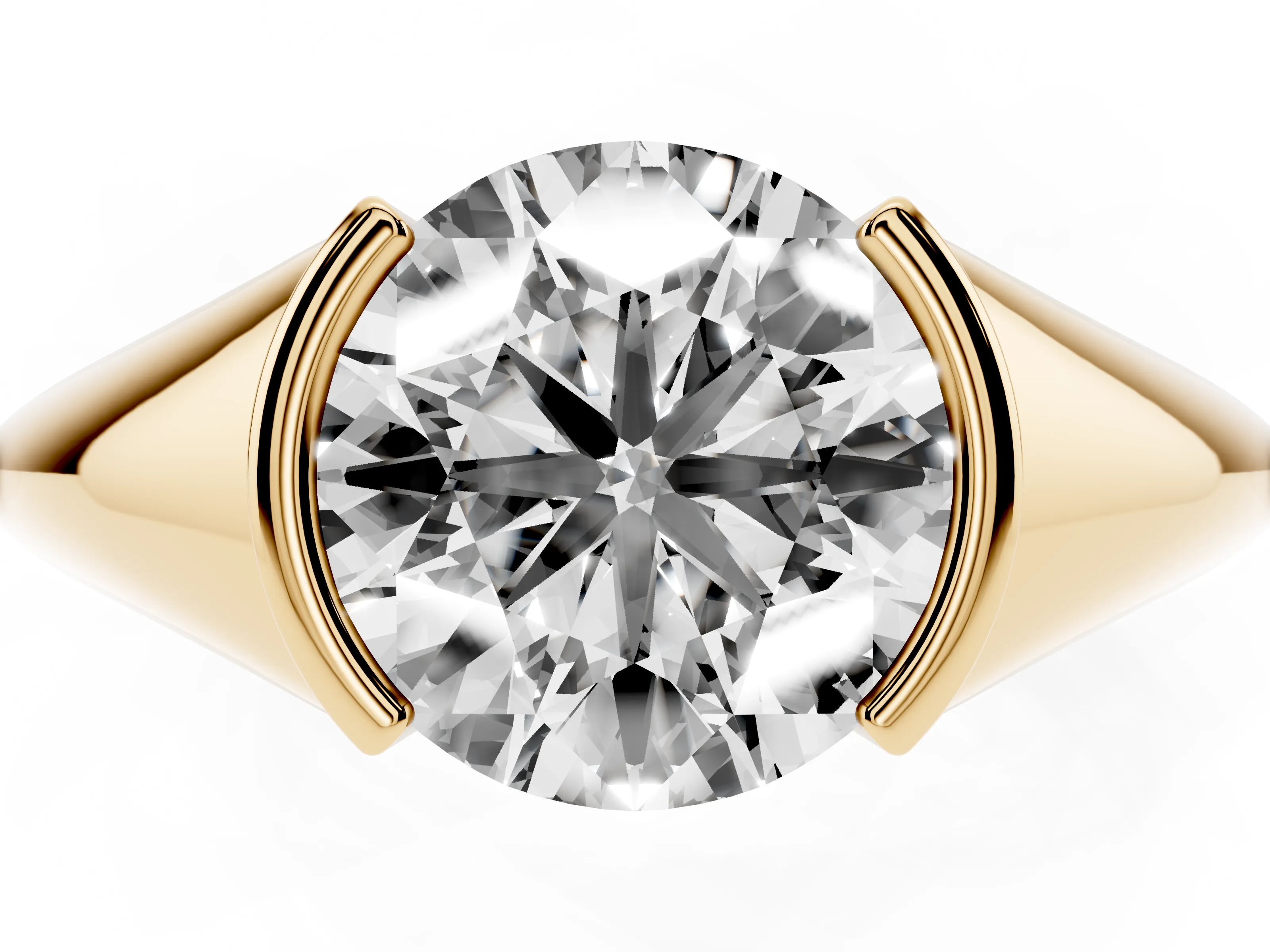 Round Cut Diamond Solitaire Tension Set Ring Set in Yellow gold