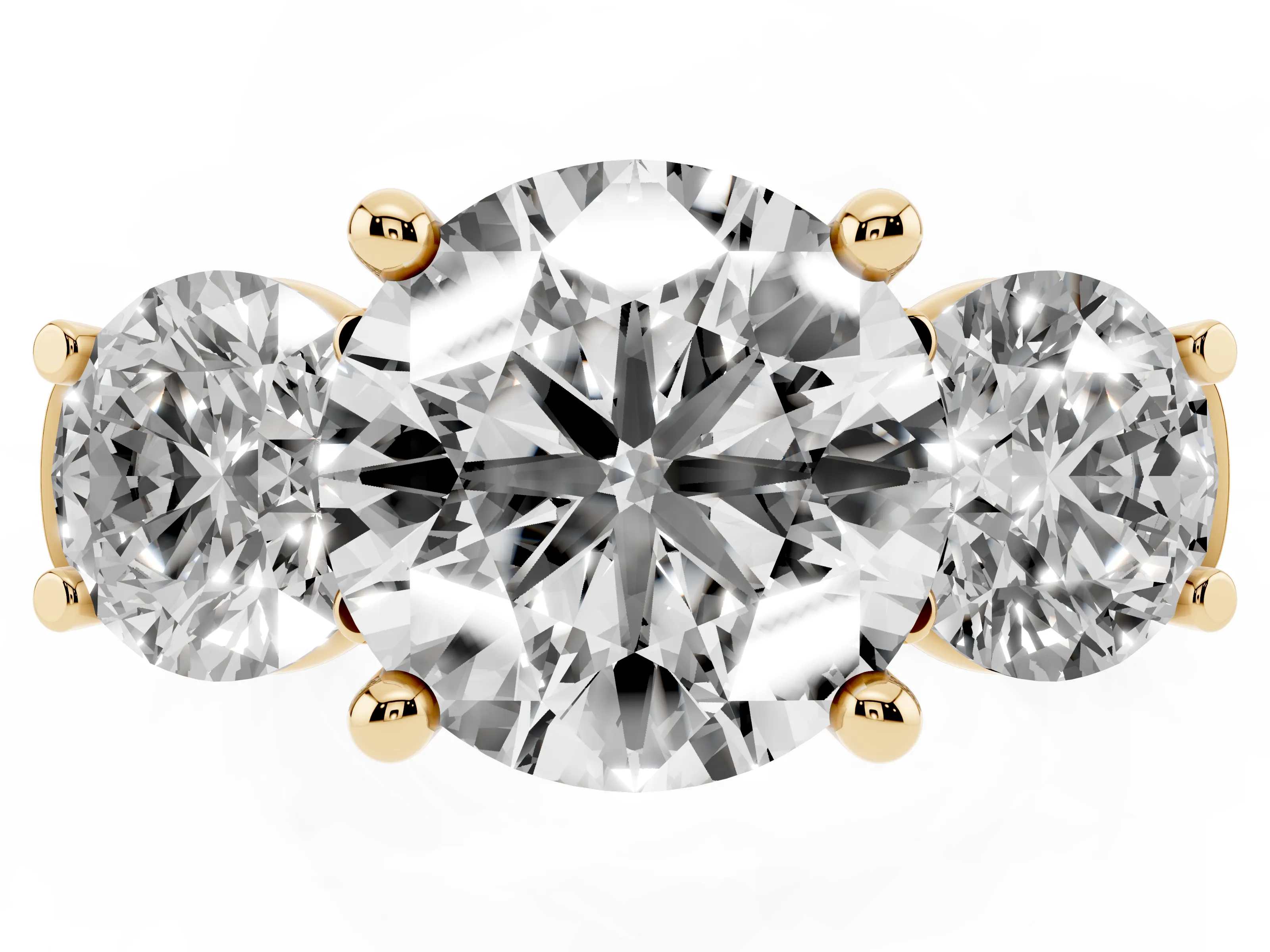 Round Cut Diamond Three-Stone Trellis Ring Set in Yellow gold with Comfort Fit Band